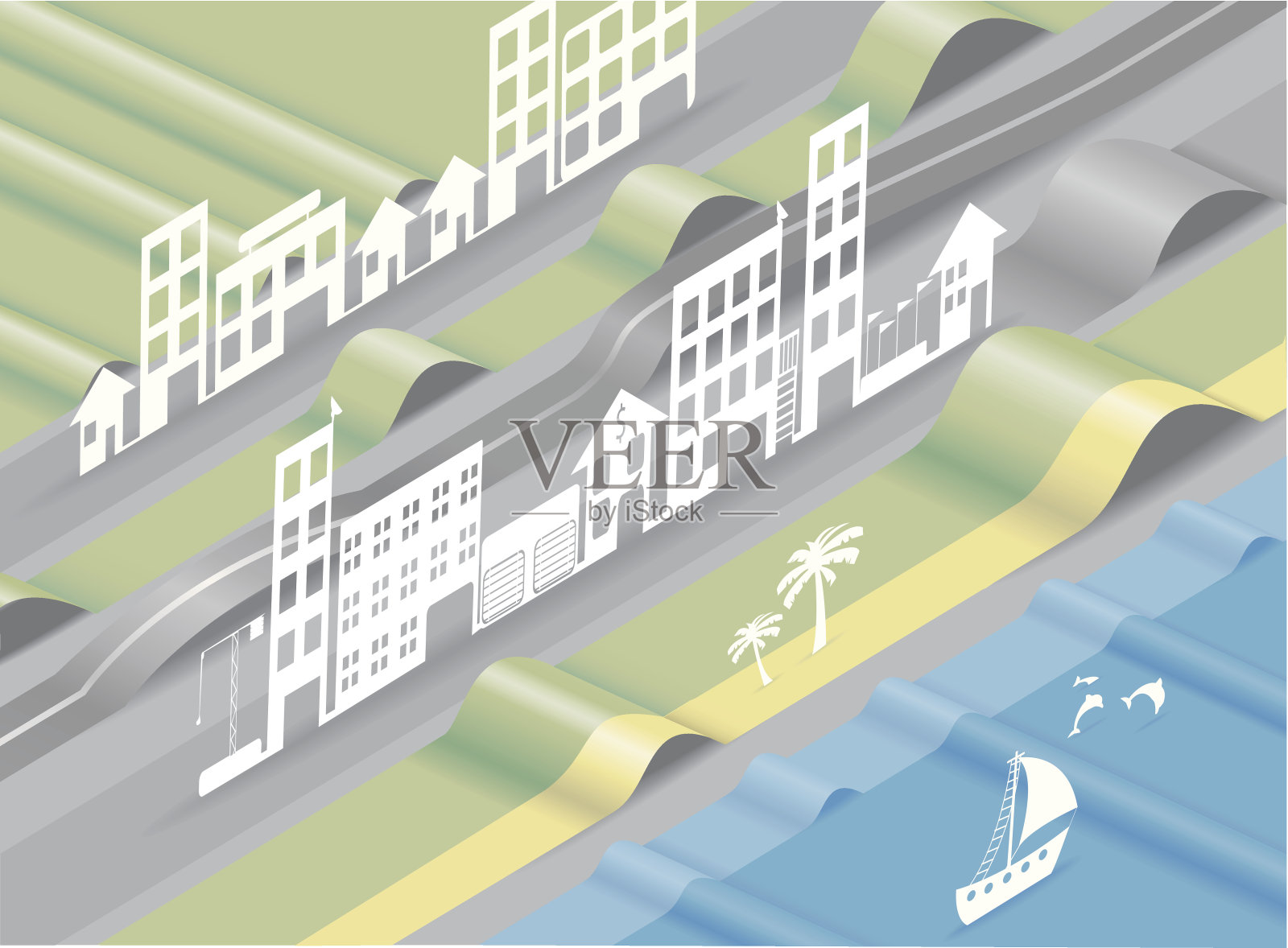 在海上城市插画图片素材