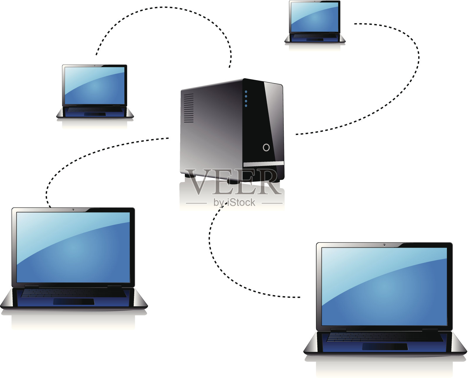 白色背景下的笔记本电脑特写镜头插画图片素材