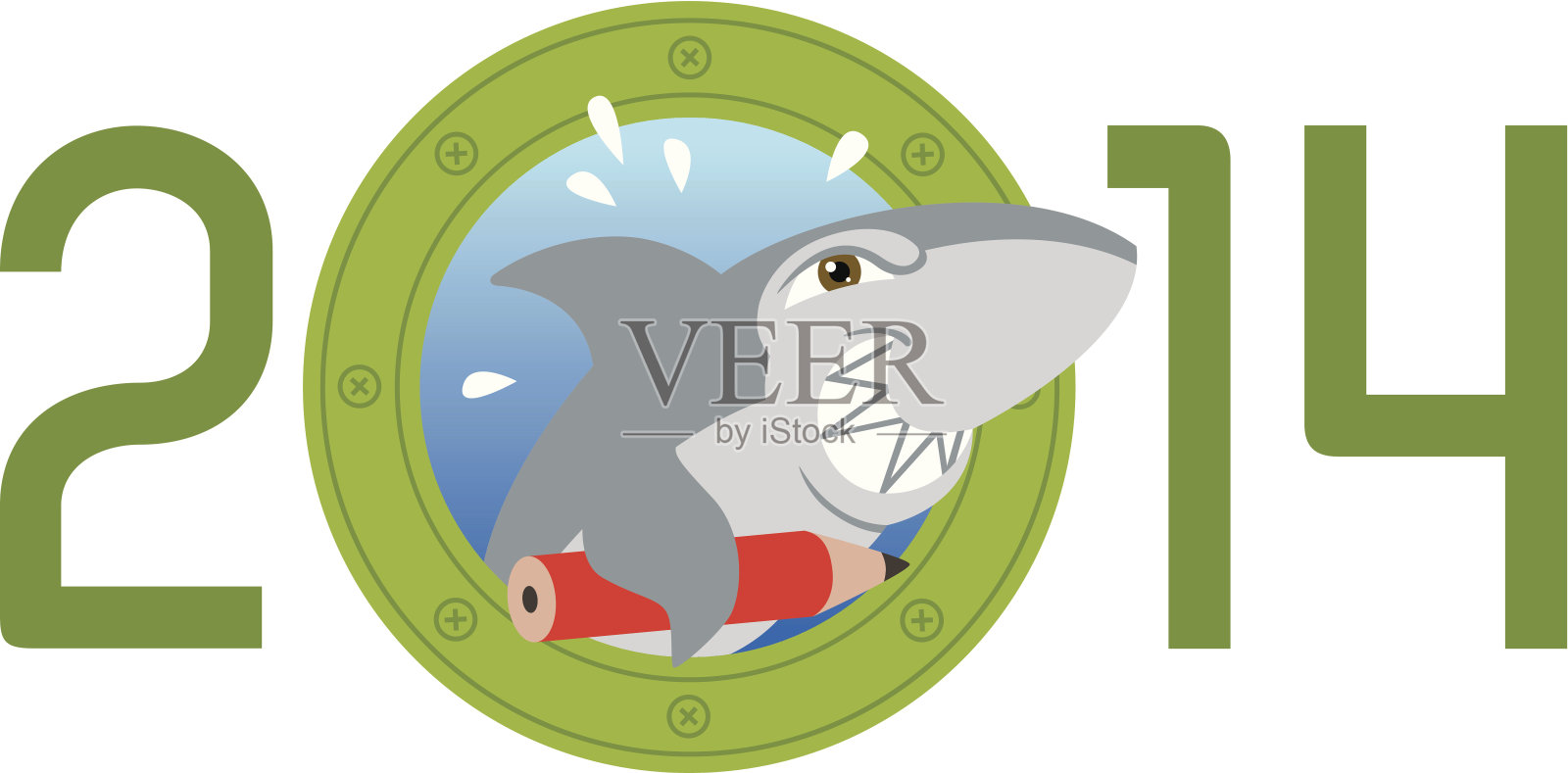 鲨鱼卡通新年插画图片素材