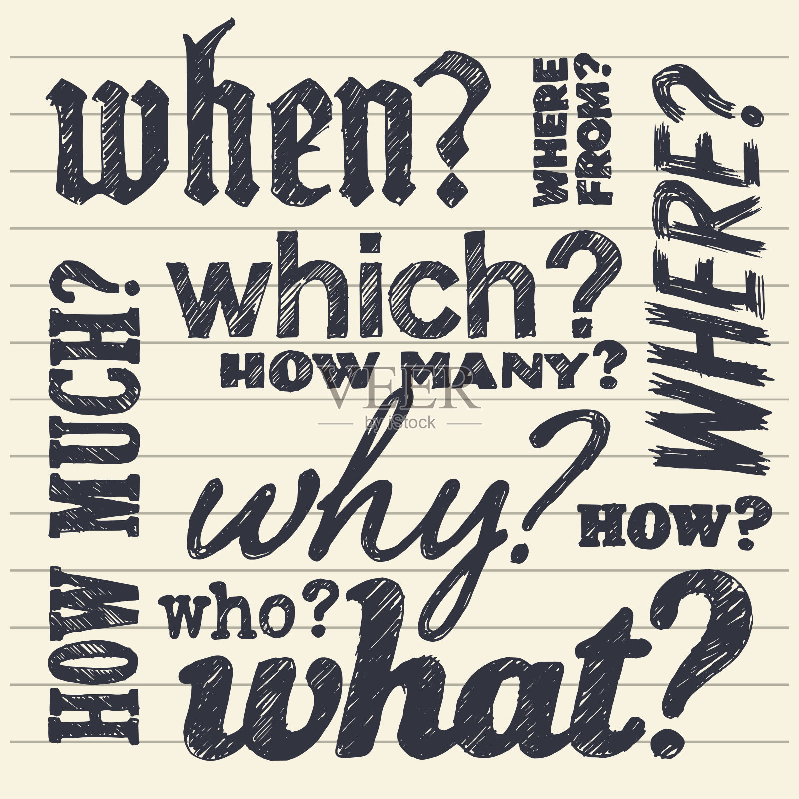 手写的疑问词插画图片素材