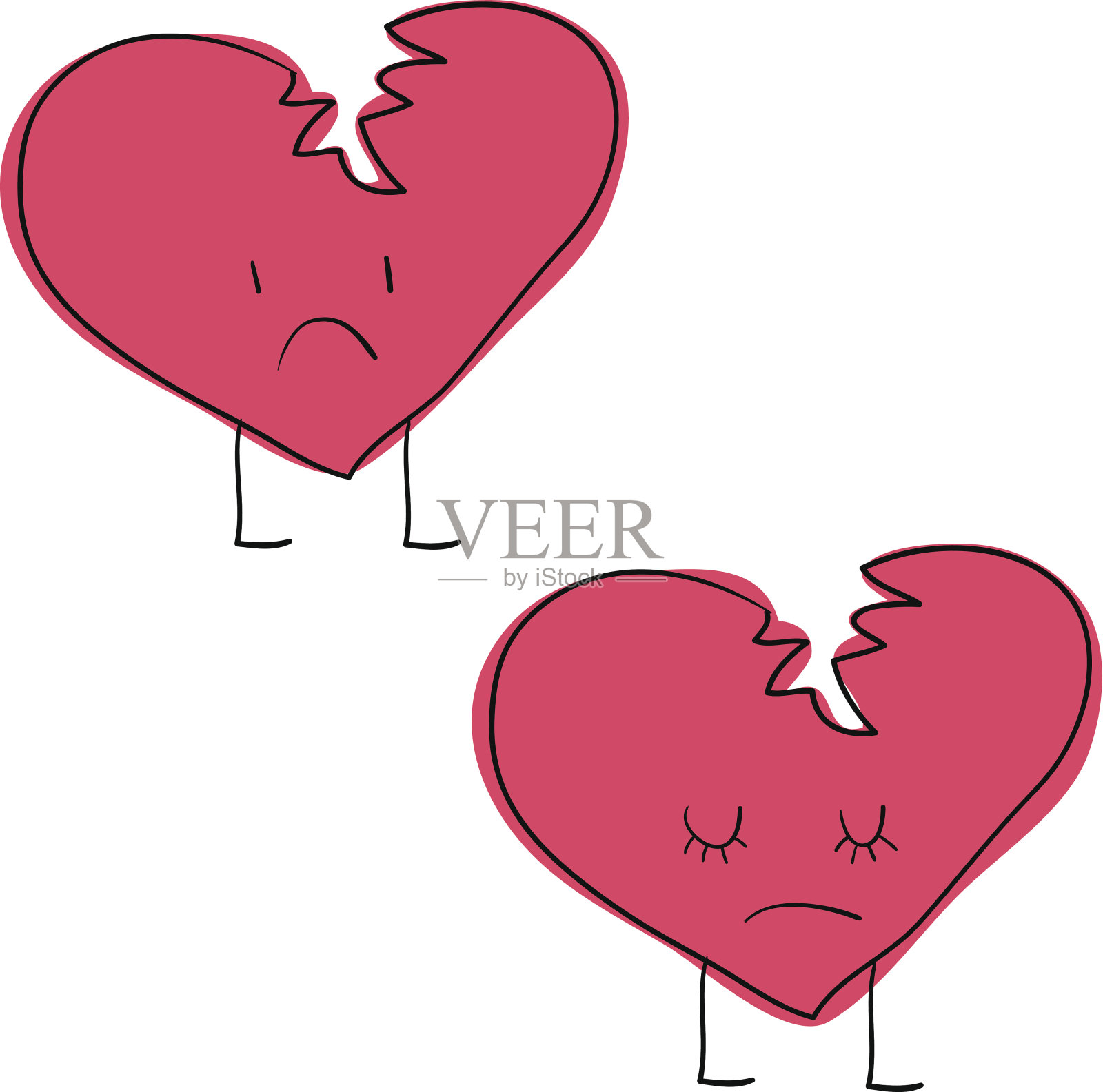 破碎的心形涂鸦设计元素图片