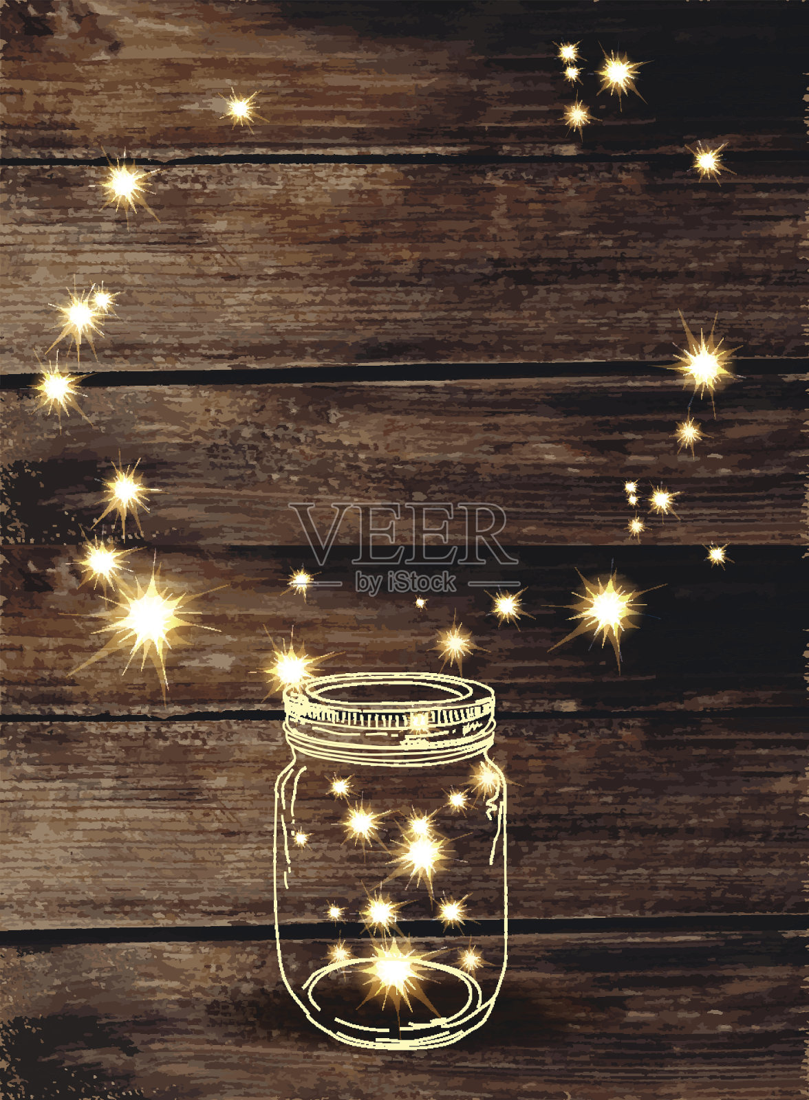 木制背景与罐头罐和粉红色的火花插画图片素材