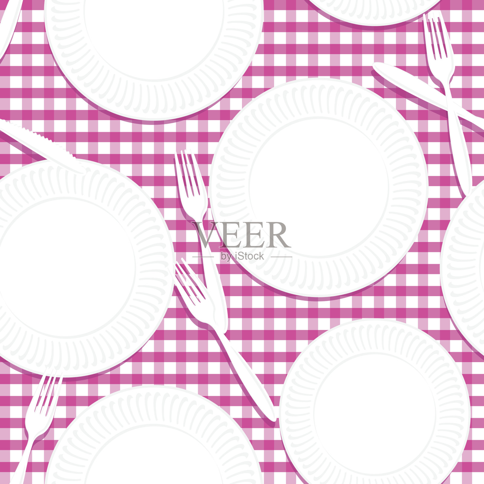 采购产品野餐桌，盘子和器皿无缝模式插画图片素材