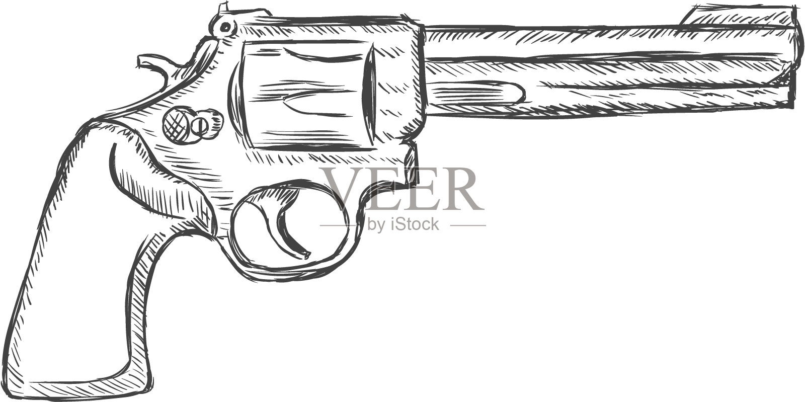 矢量草图插图-左轮手枪设计元素图片
