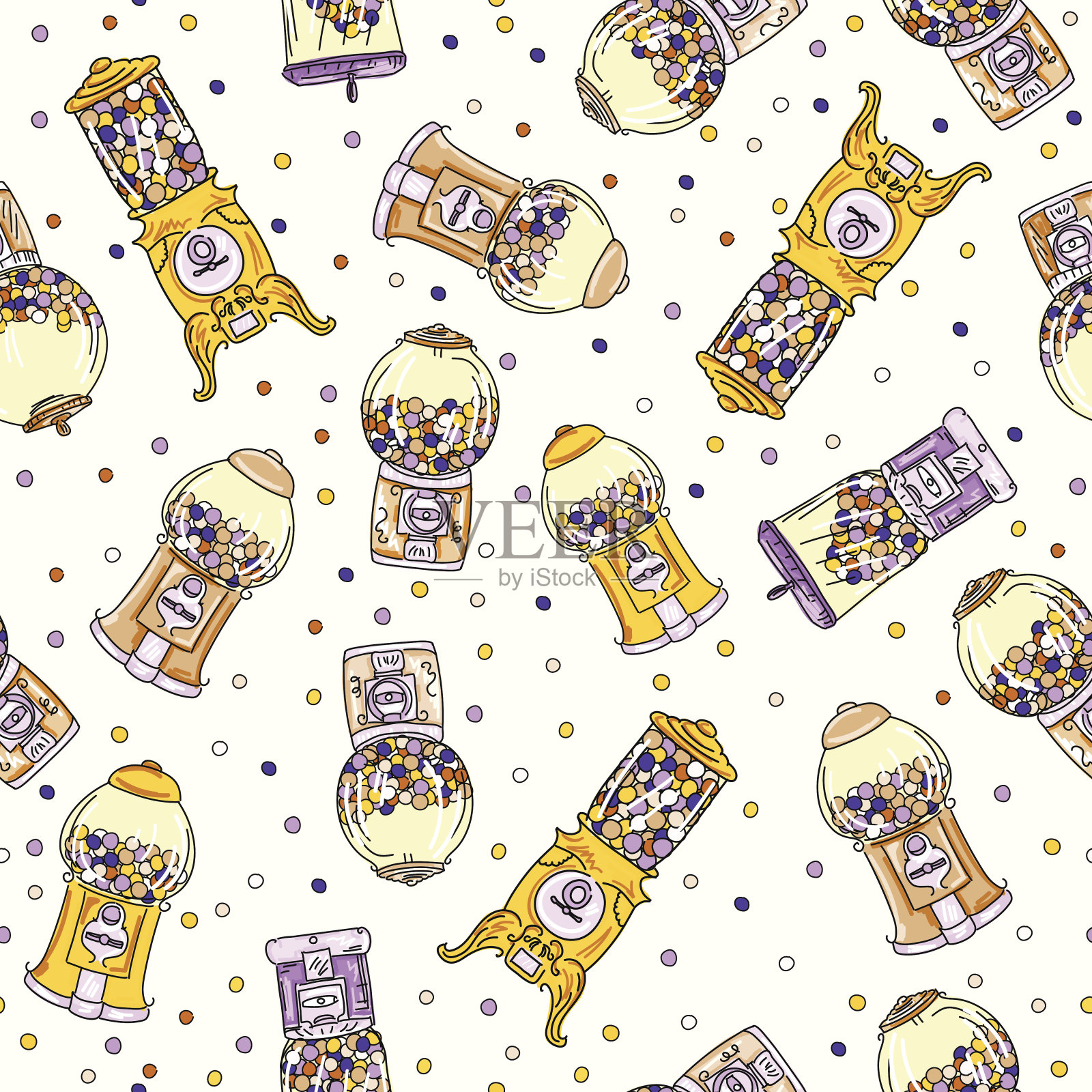 愚蠢的卡通口香糖机在分散随机无缝模式插画图片素材