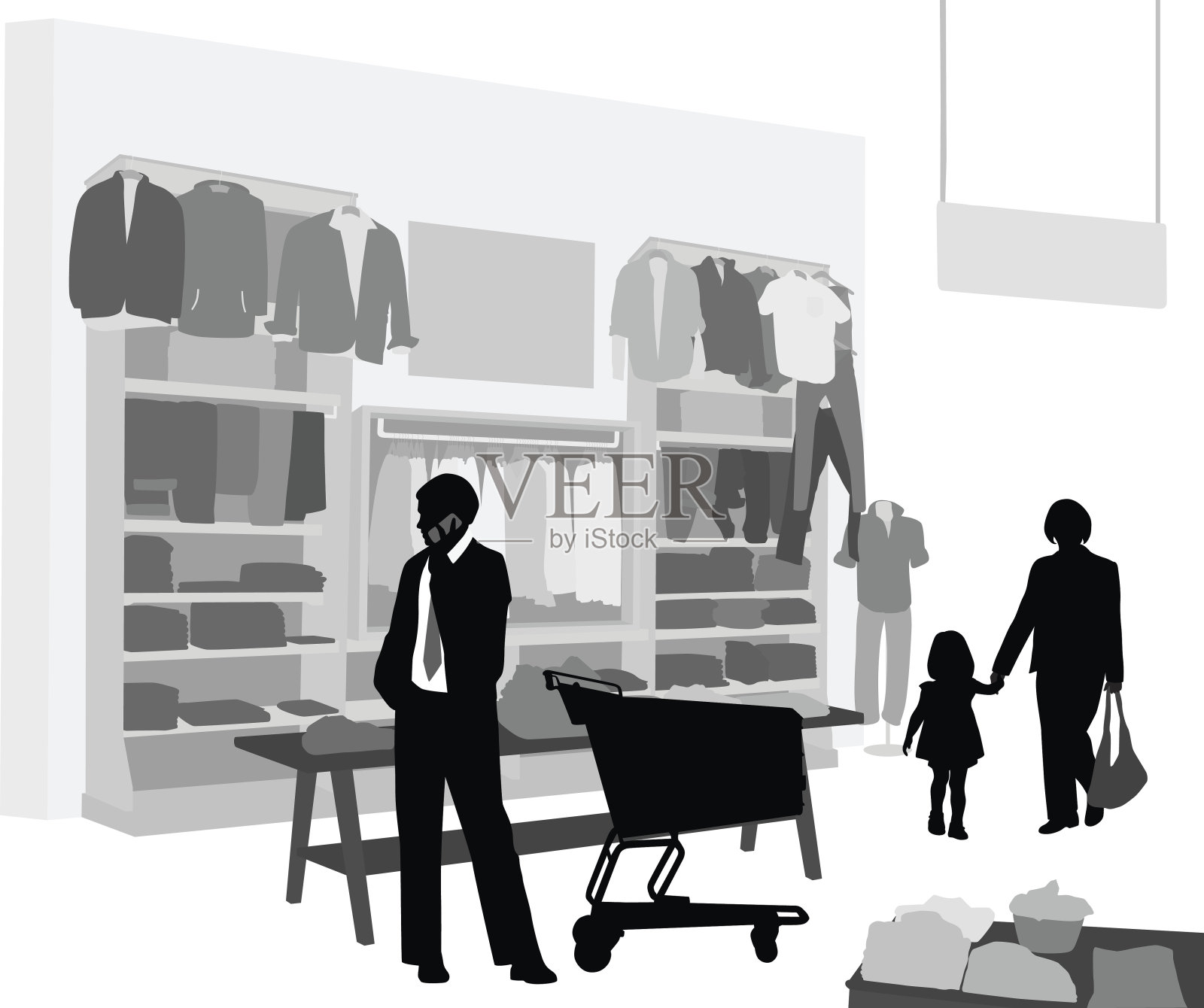 一对夫妇站在商店里插画图片素材