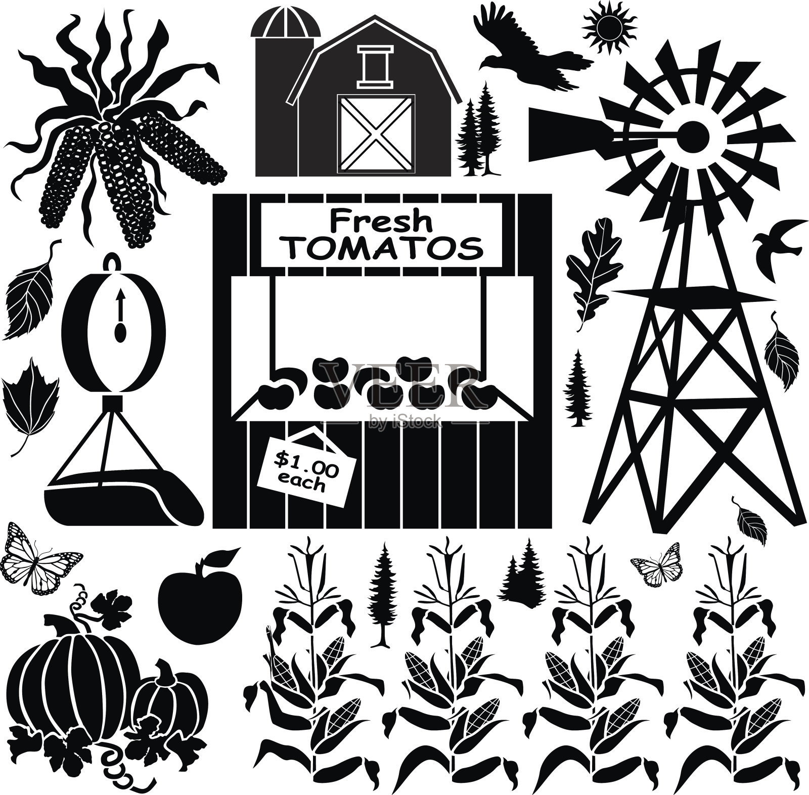 菜场看台设计元素插画图片素材