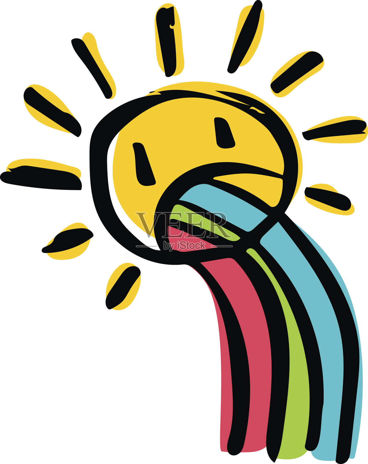 太阳和彩虹涂鸦设计元素图片