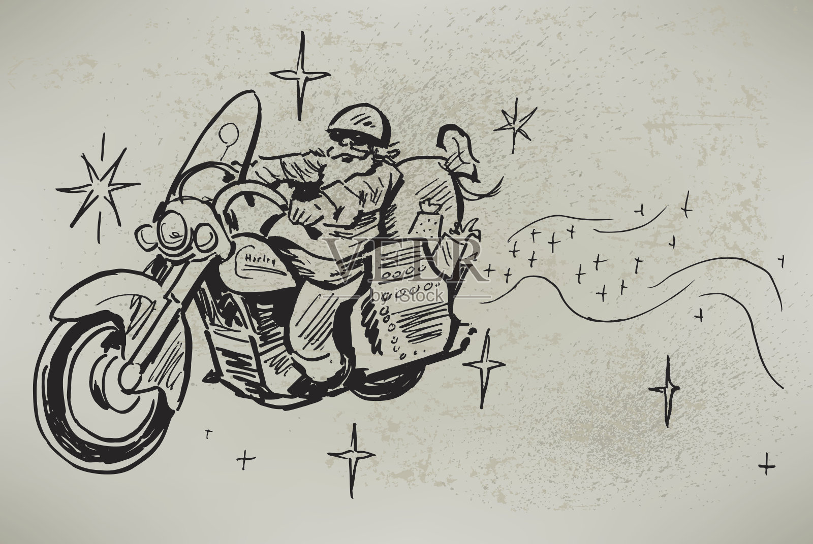 摩托车上的圣诞老人插画图片素材