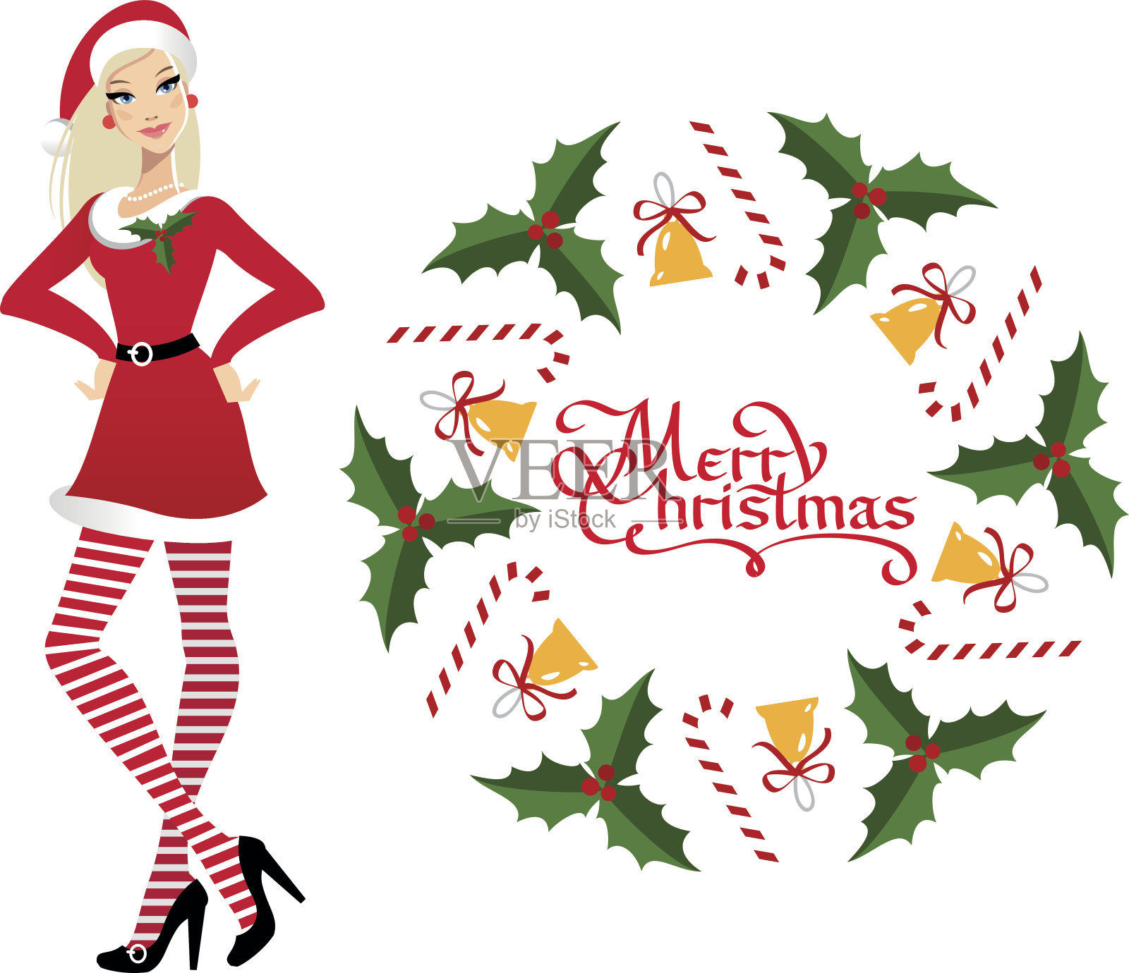 圣诞老人的女孩插画图片素材