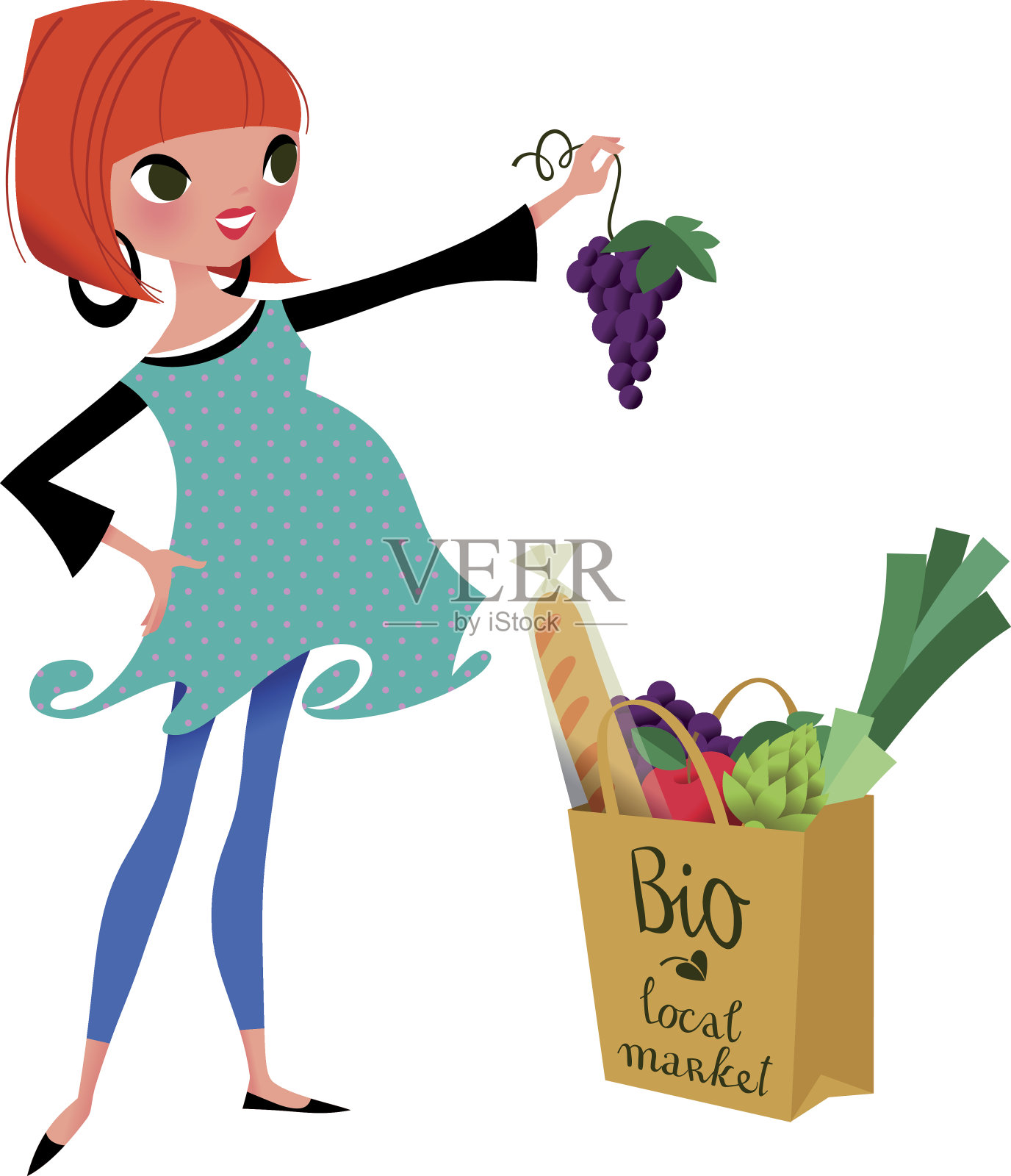 怀孕时吃健康食品。插画图片素材