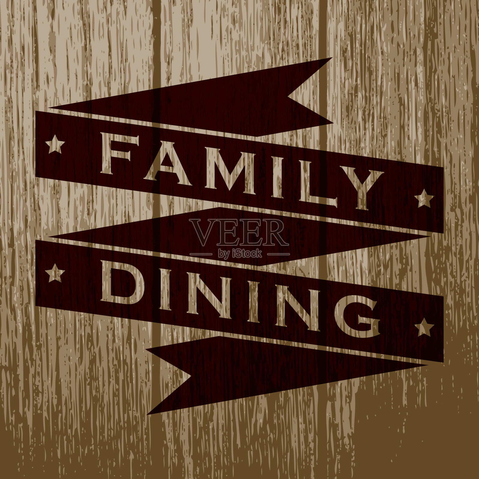 老木头上的老式家庭餐厅标签插画图片素材