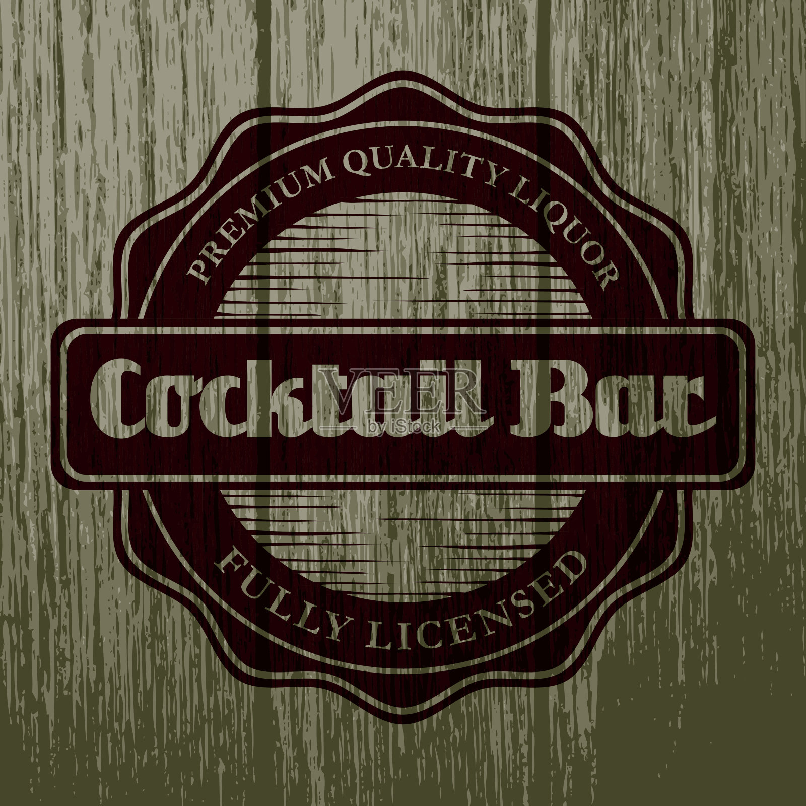 陈年木材上的老式鸡尾酒酒吧标签插画图片素材