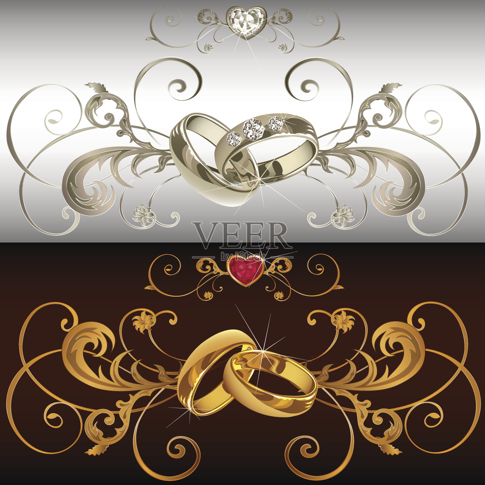 彩色和黑白结婚卡插画图片素材