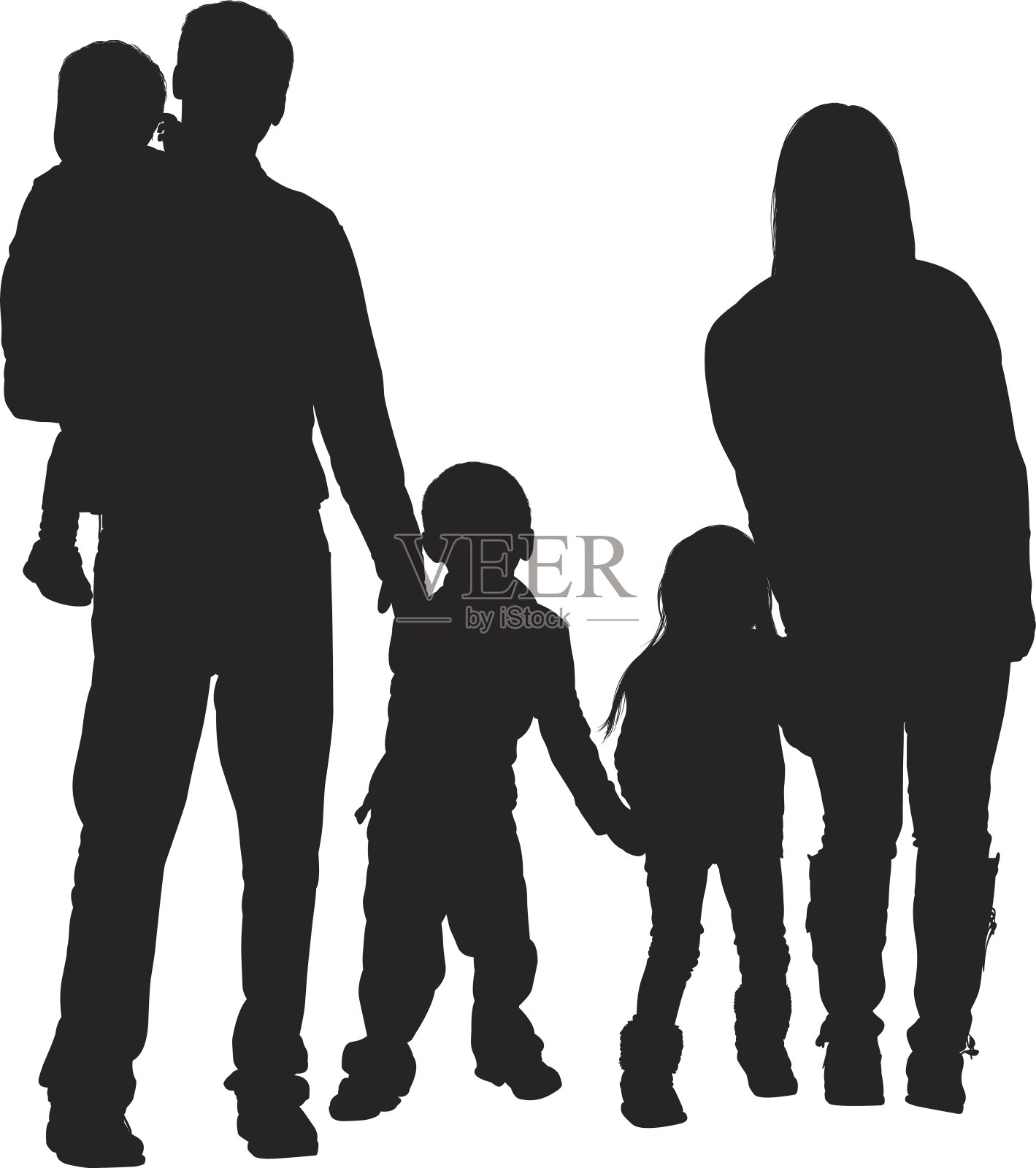 一对夫妇和他们的孩子站在一起插画图片素材