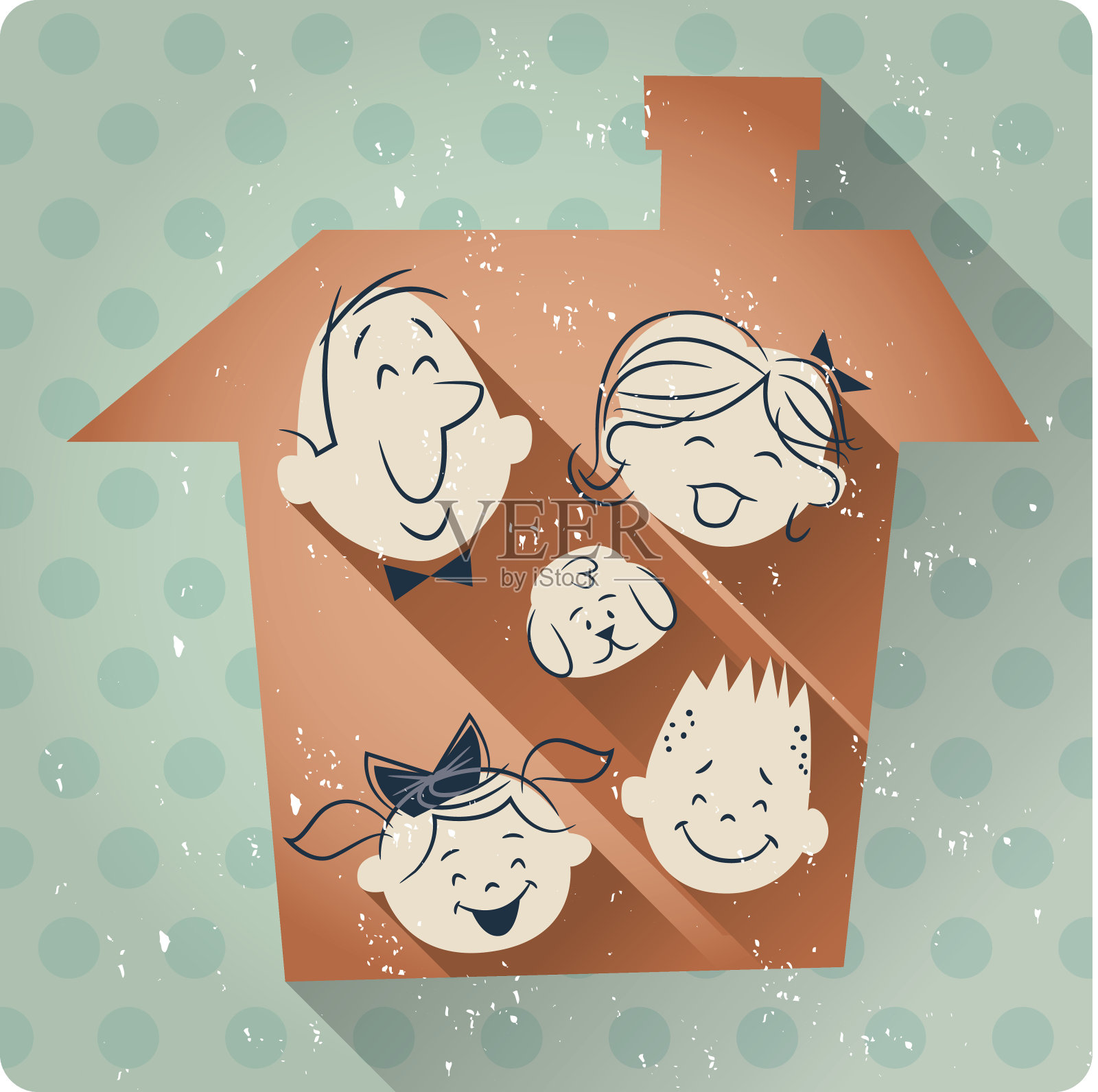 家庭住宅卡通复古插画图片素材