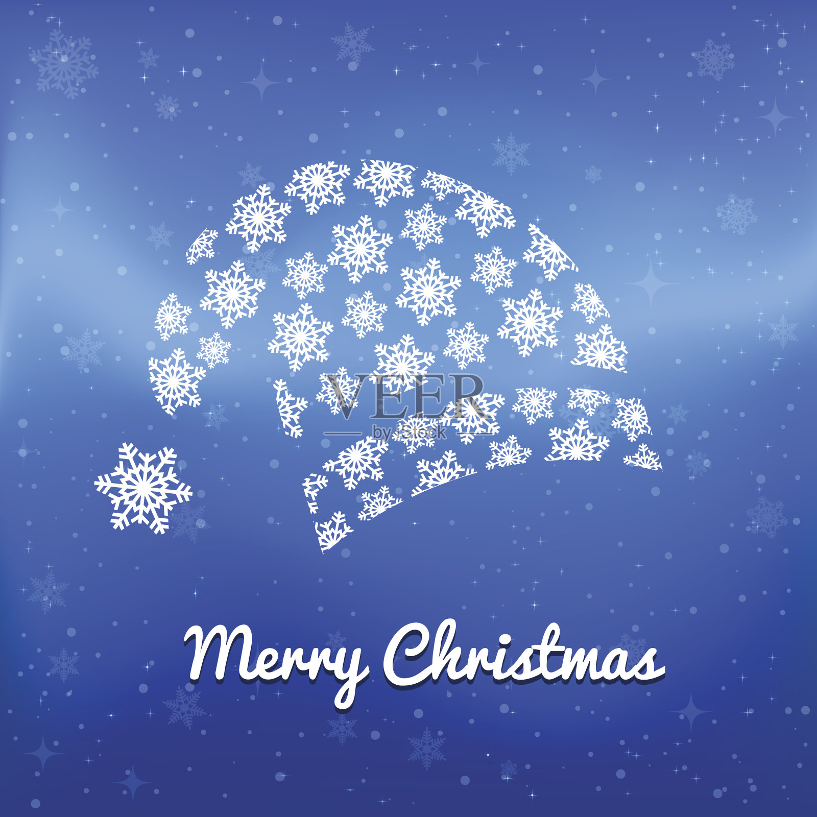 圣诞老人的圣诞帽蓝色背景有星星和雪花插画图片素材