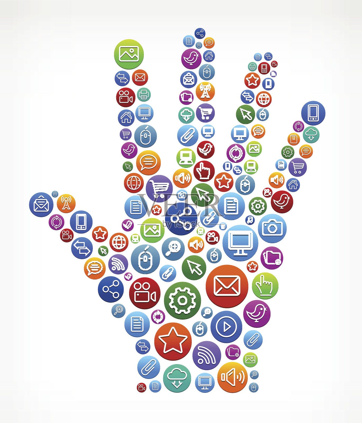 手掌与社交网络和互联网颜色按钮插画图片素材