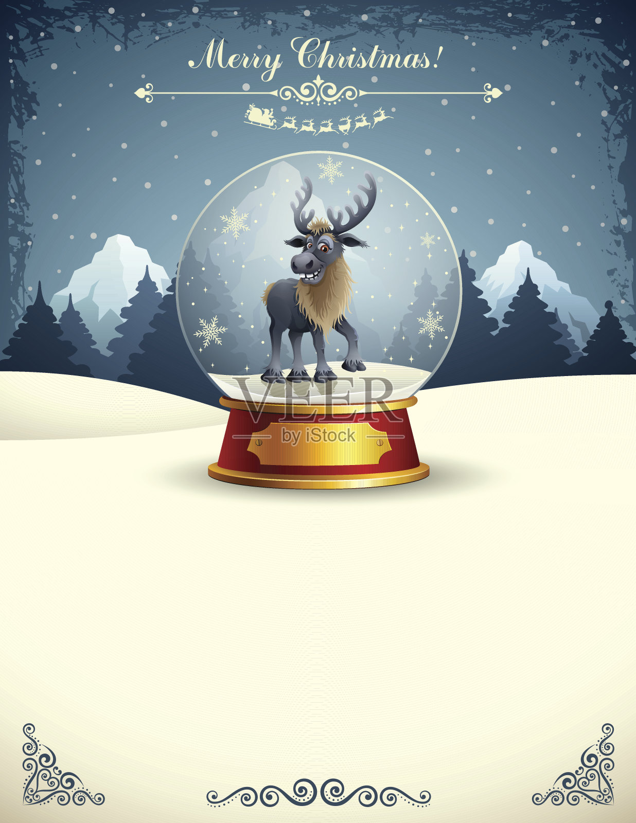 雪花球里的驯鹿插画图片素材