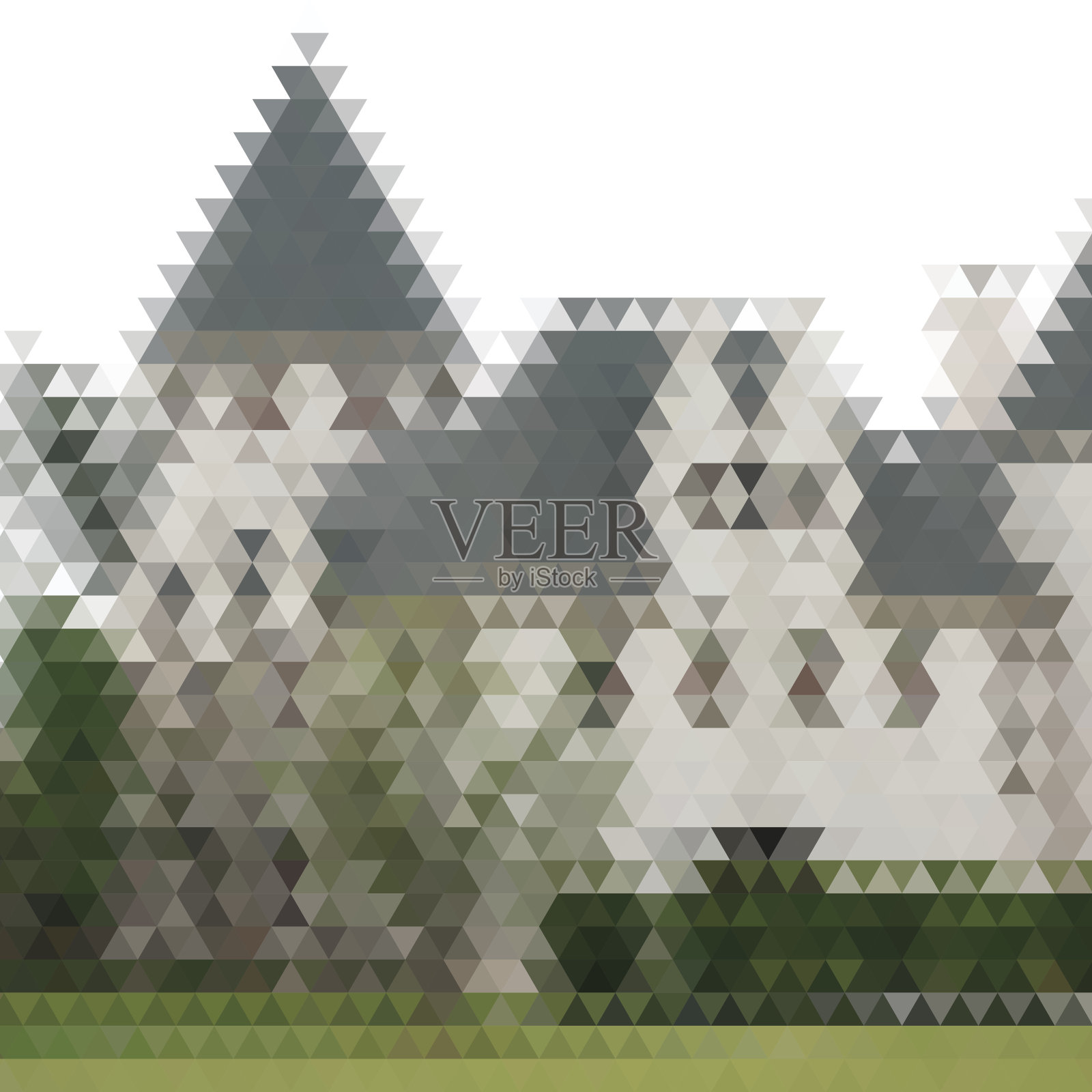 抽象色彩三角形风格的城堡建筑图案背景插画图片素材