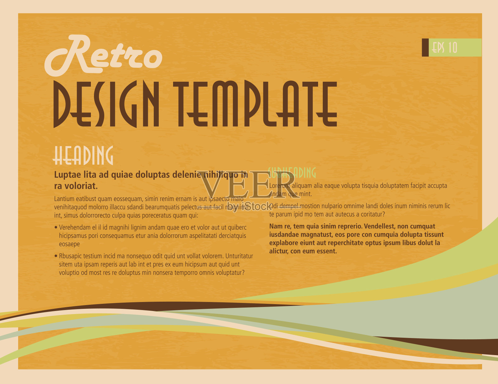 带有示例文本布局的复古橙色和蓝色表示模板插画图片素材