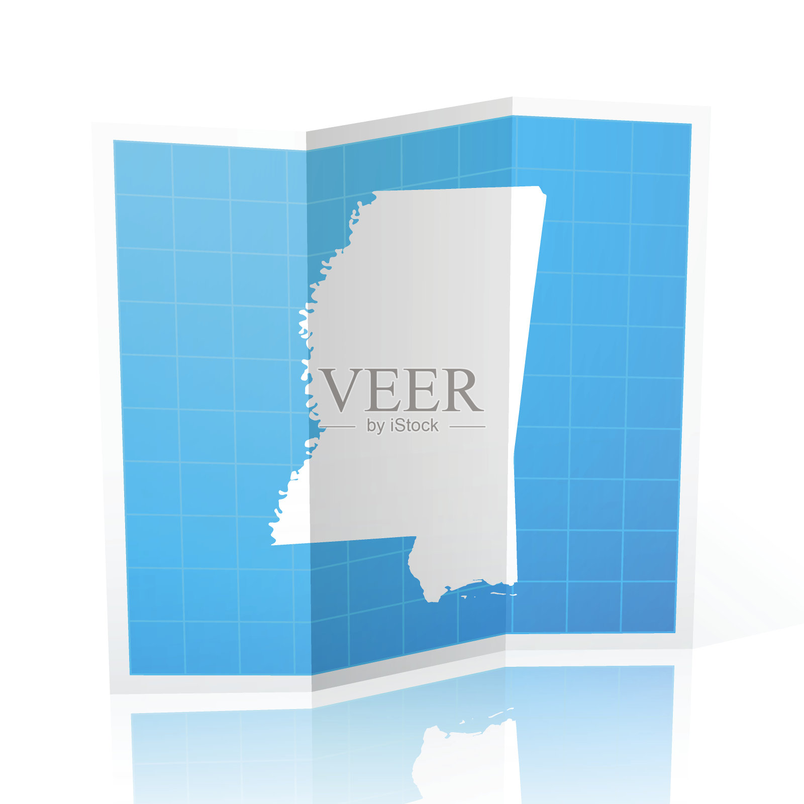 密西西比地图折叠，孤立的白色背景插画图片素材