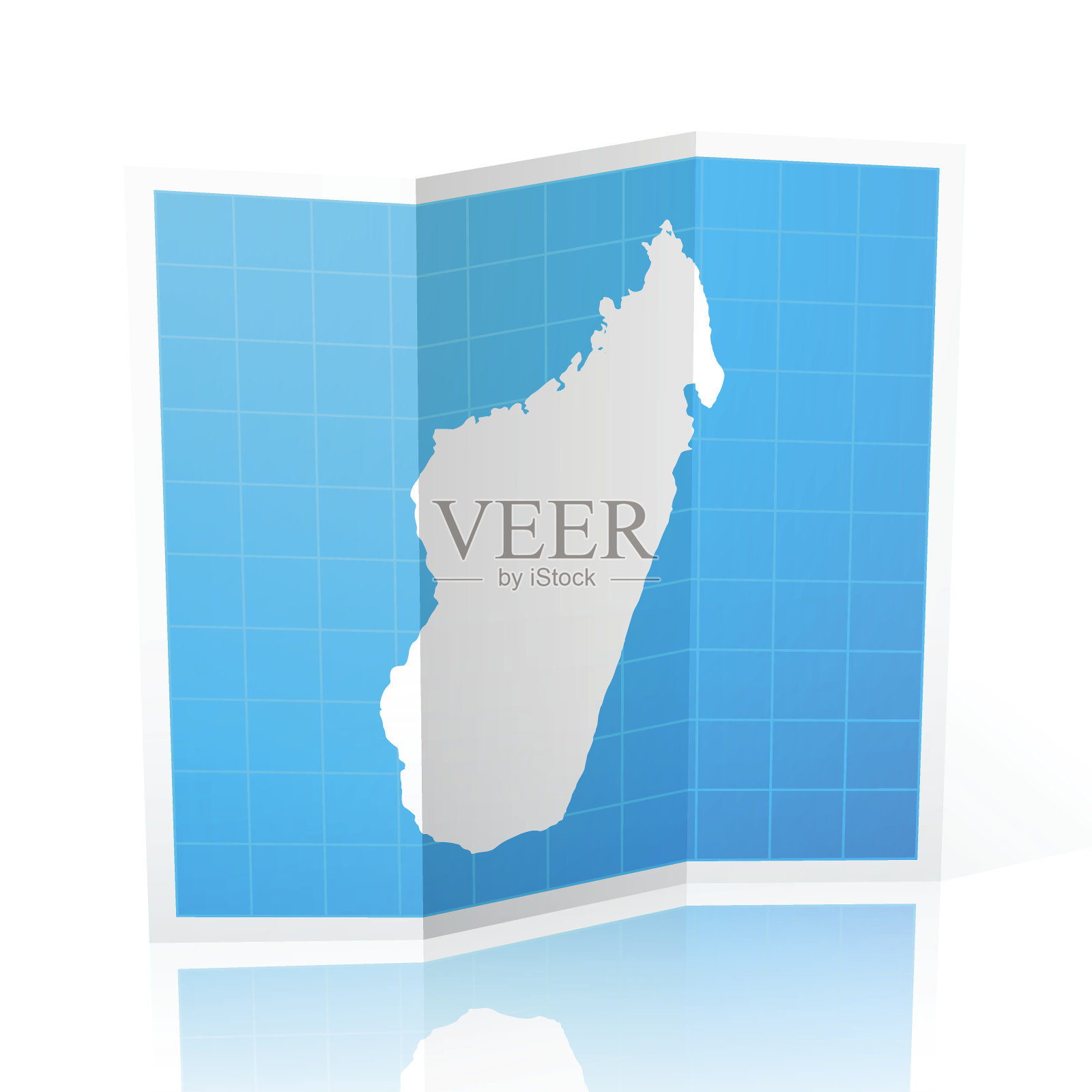 马达加斯加地图折叠，孤立在白色背景插画图片素材