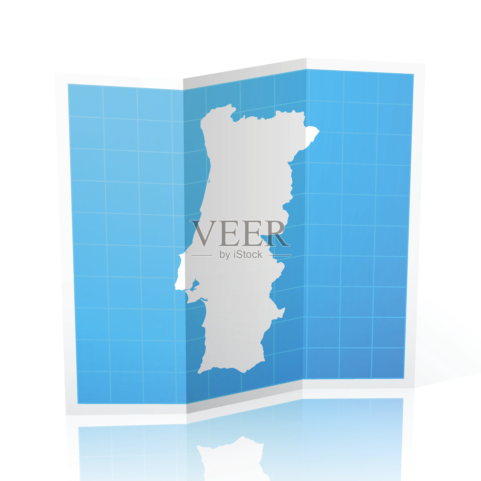 葡萄牙地图折叠，孤立在白色背景插画图片素材