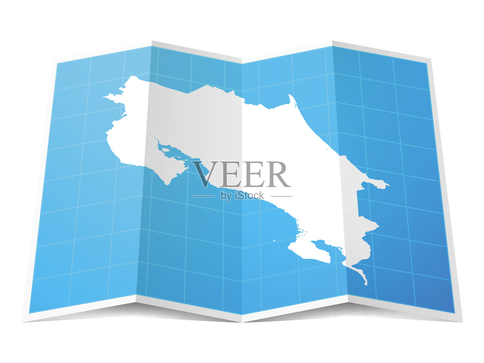 哥斯达黎加地图折叠，孤立在白色背景插画图片素材