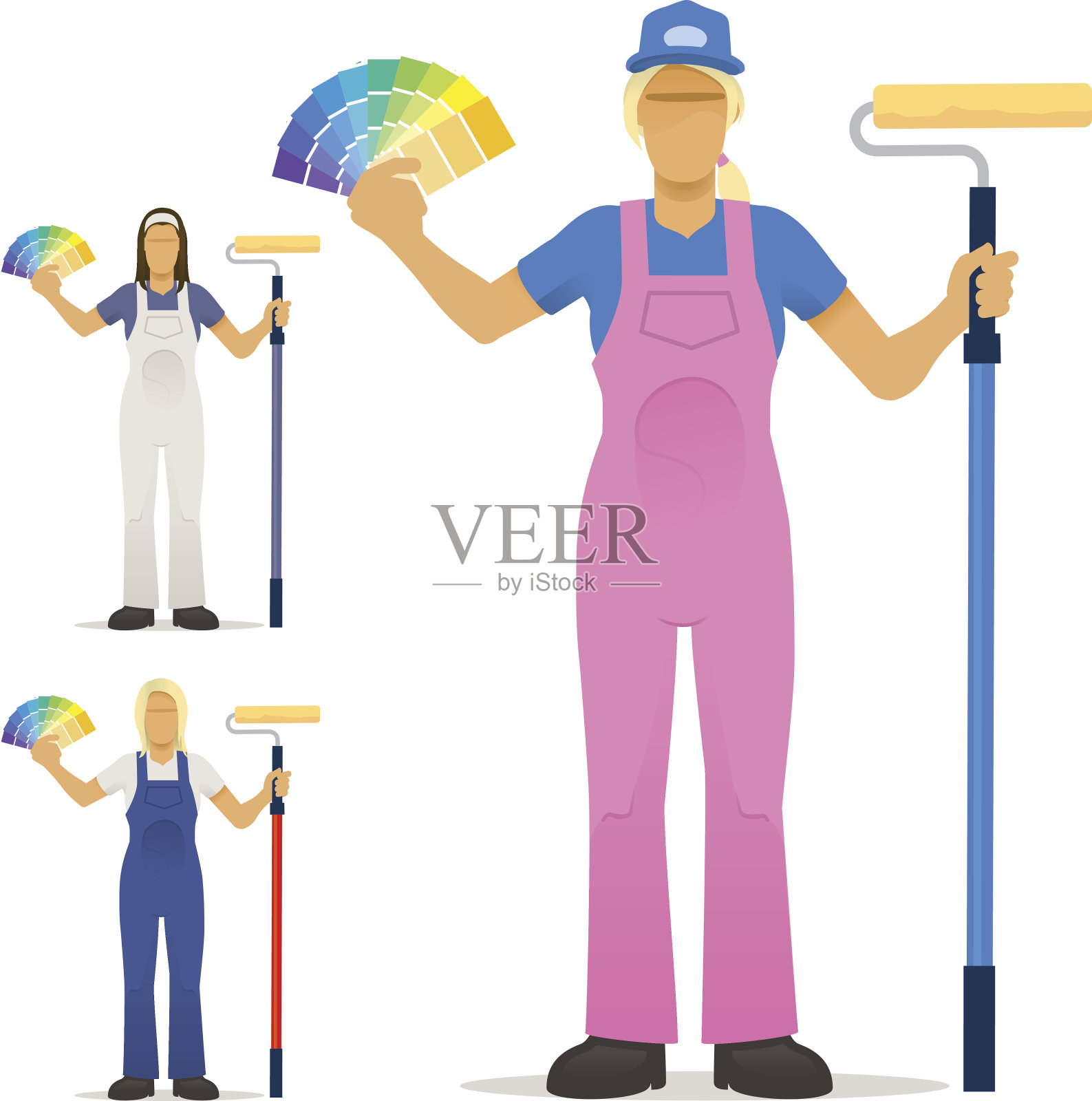 女性装饰师与颜色样本插画图片素材