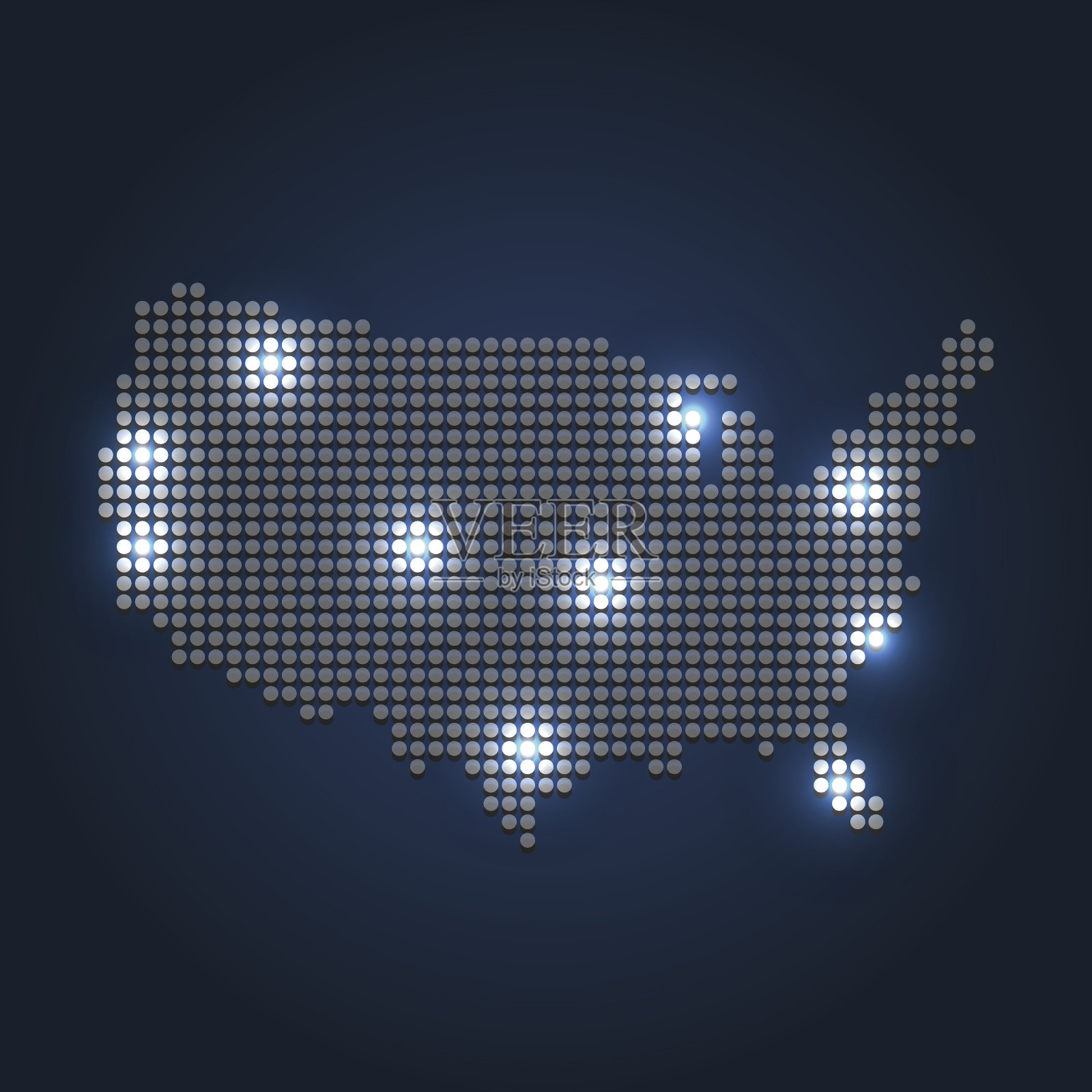 深蓝色背景的虚线美国地图插画图片素材