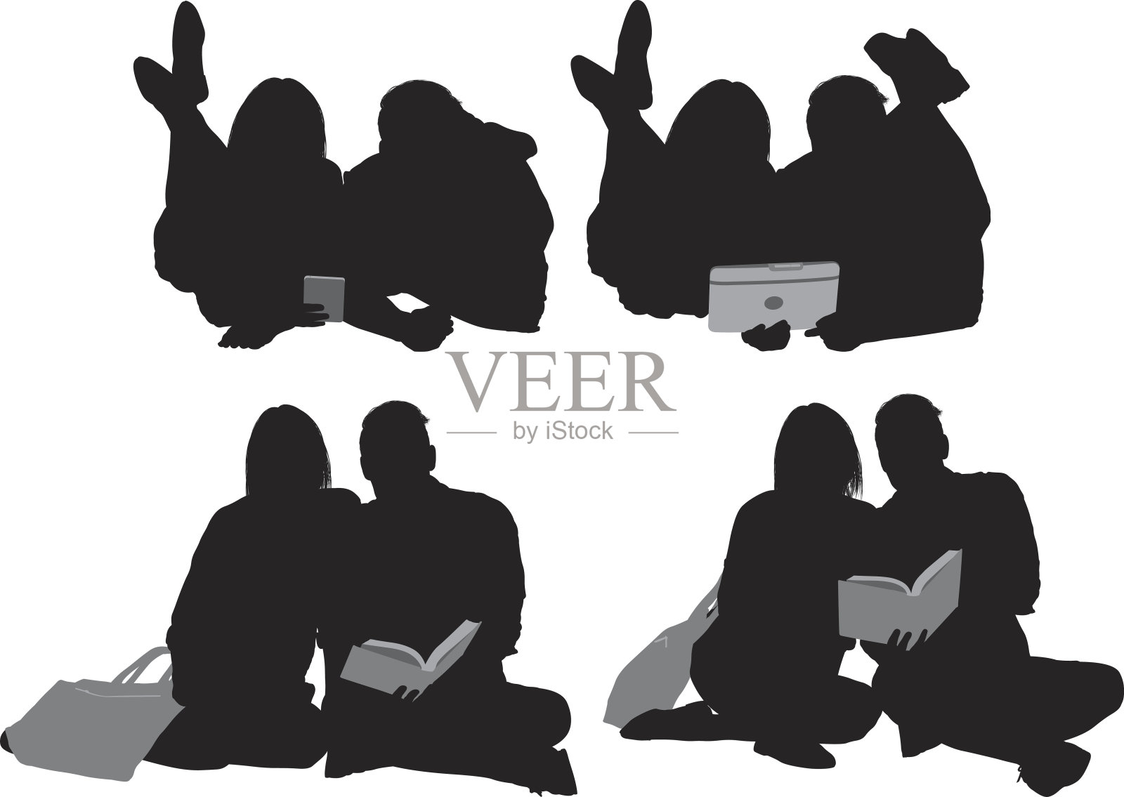 学生学习和使用平板电脑插画图片素材