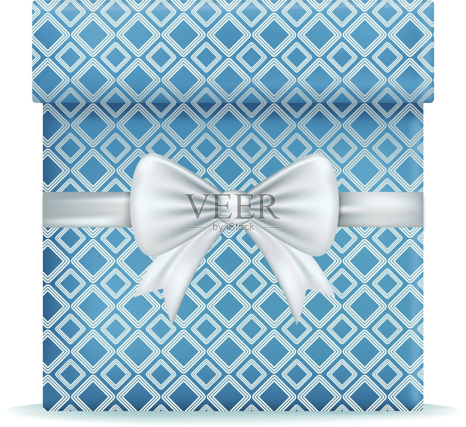 蓝色包装的圣诞礼物与银弓设计元素图片