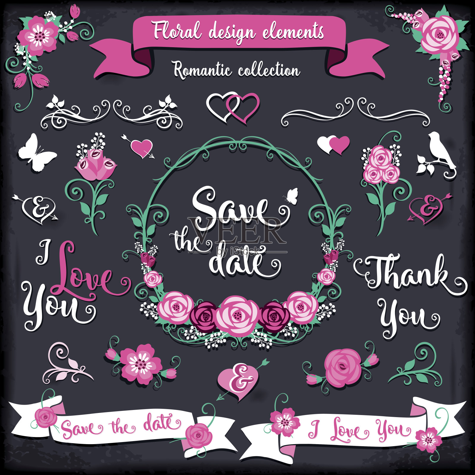 花卉设计元素浪漫的收藏设计模板素材