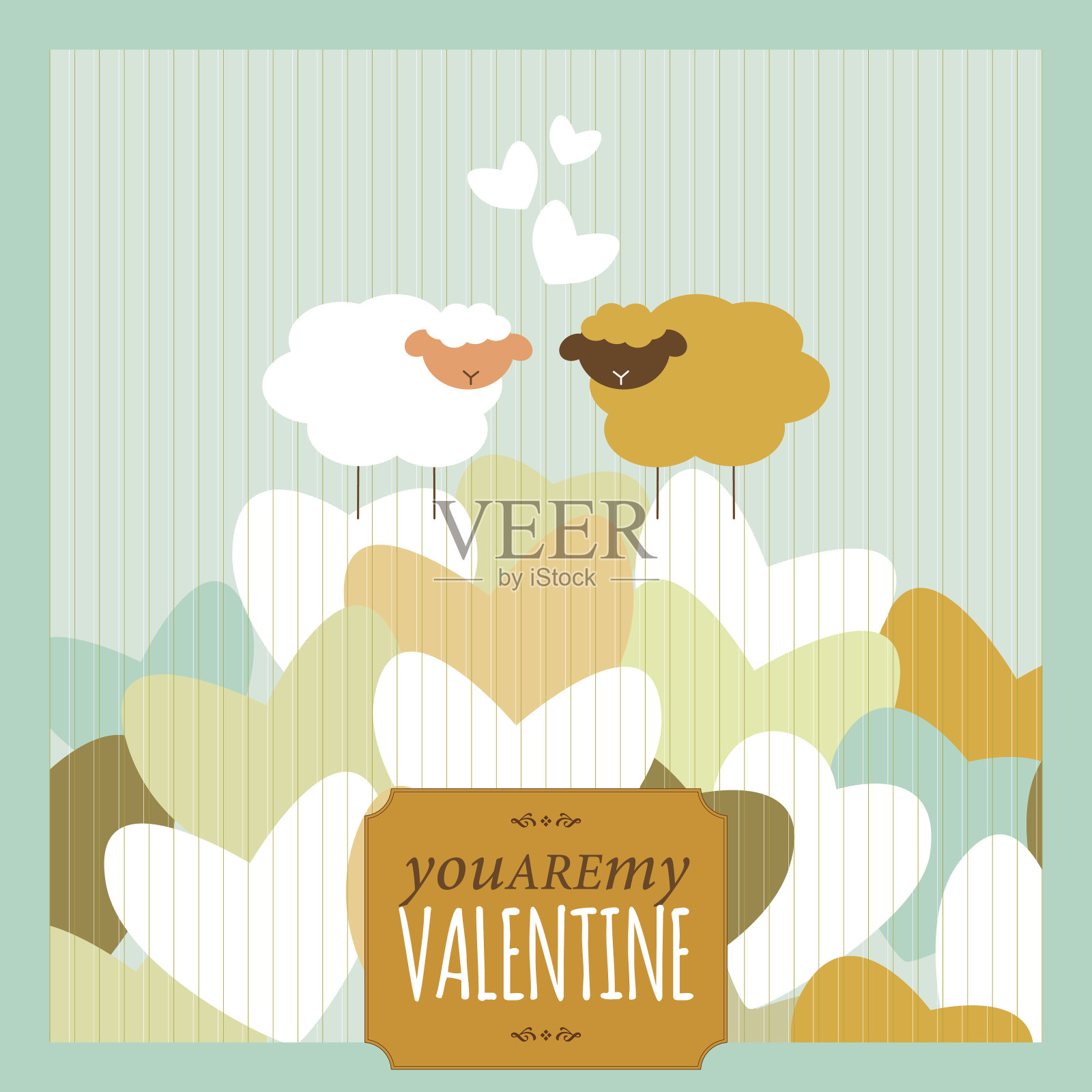 情人爱横幅文字羊心幽默卡通复古插画图片素材