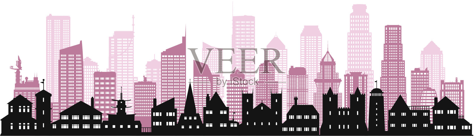 粉红色的城市插画图片素材