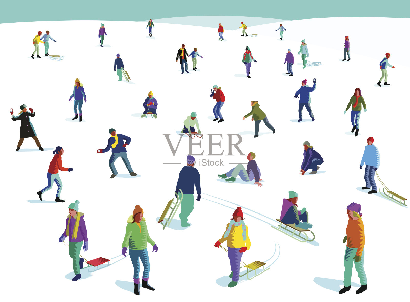 冬天的乐趣在雪插画图片素材