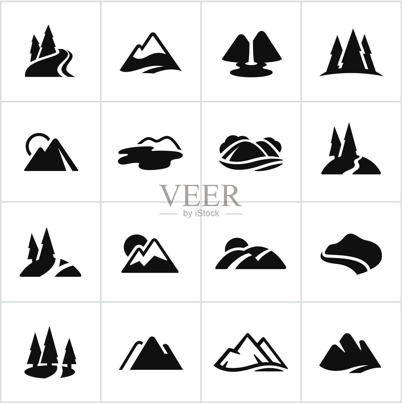 黑山，丘陵和水路图标设计元素图片