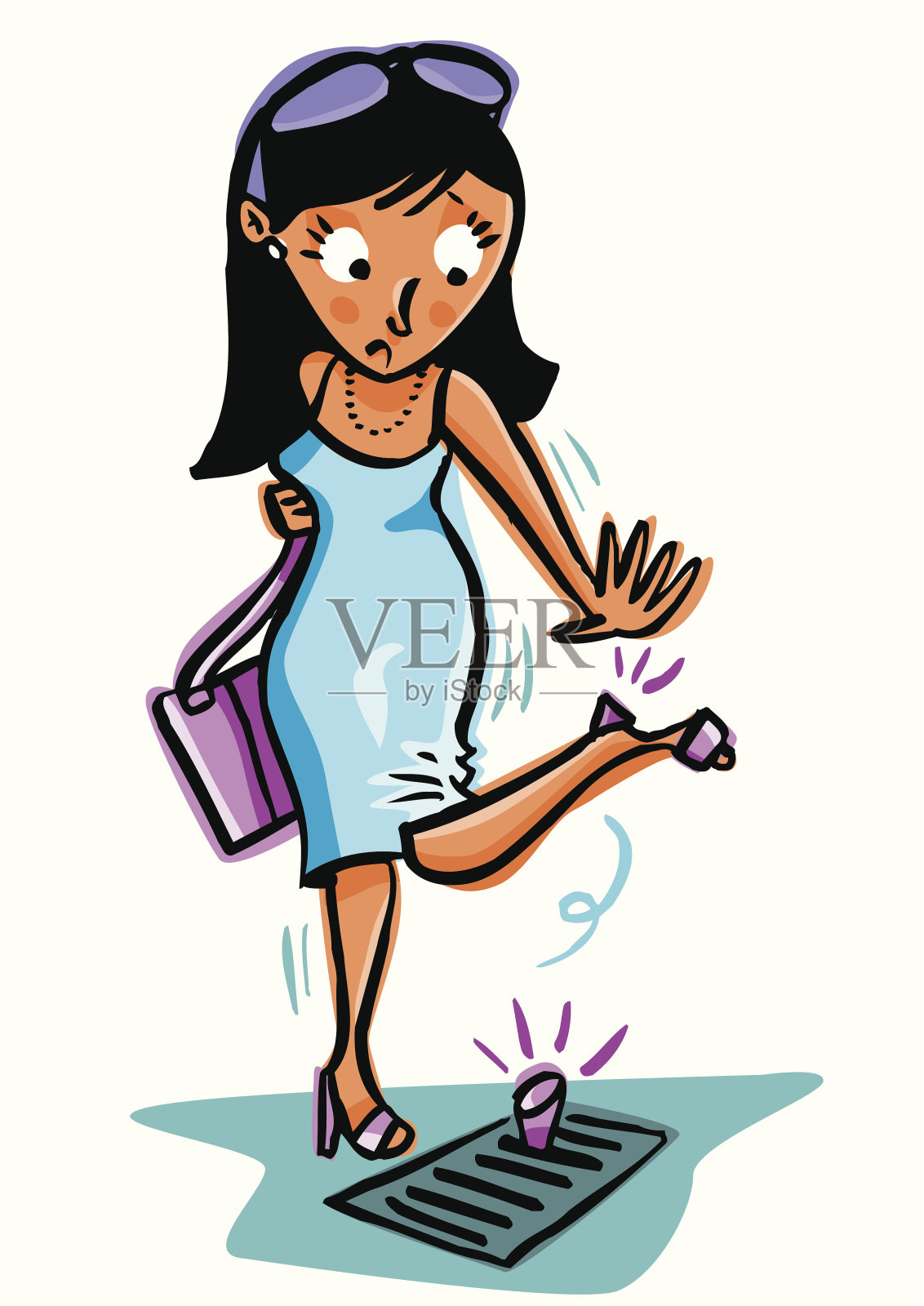 女人的鞋跟断了插画图片素材