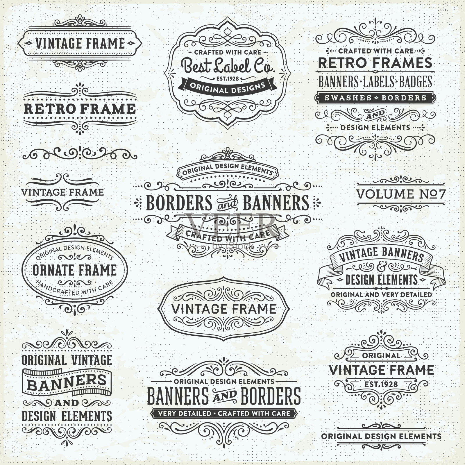 复古框架，横幅和徽章插画图片素材