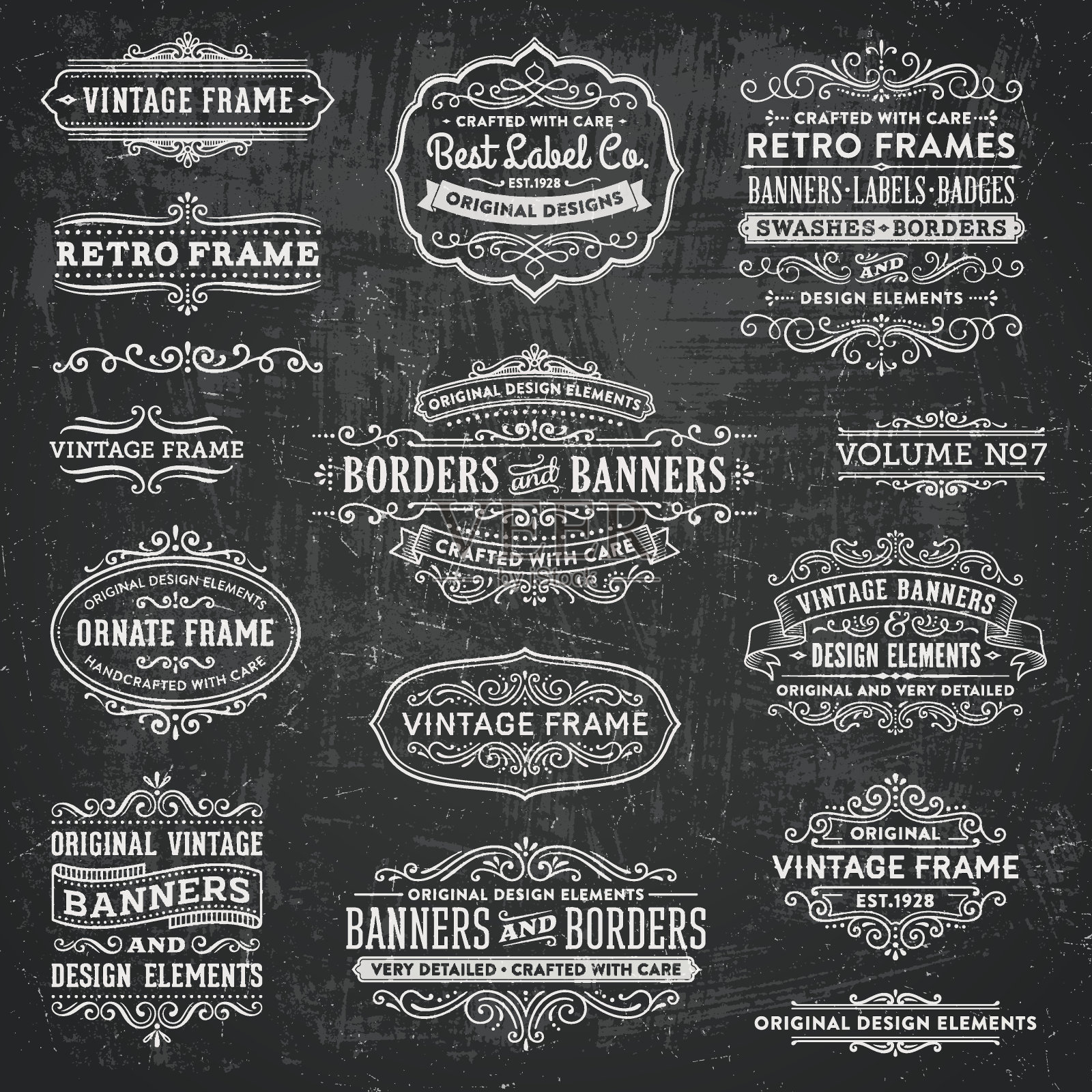 黑板复古框架，横幅和徽章插画图片素材