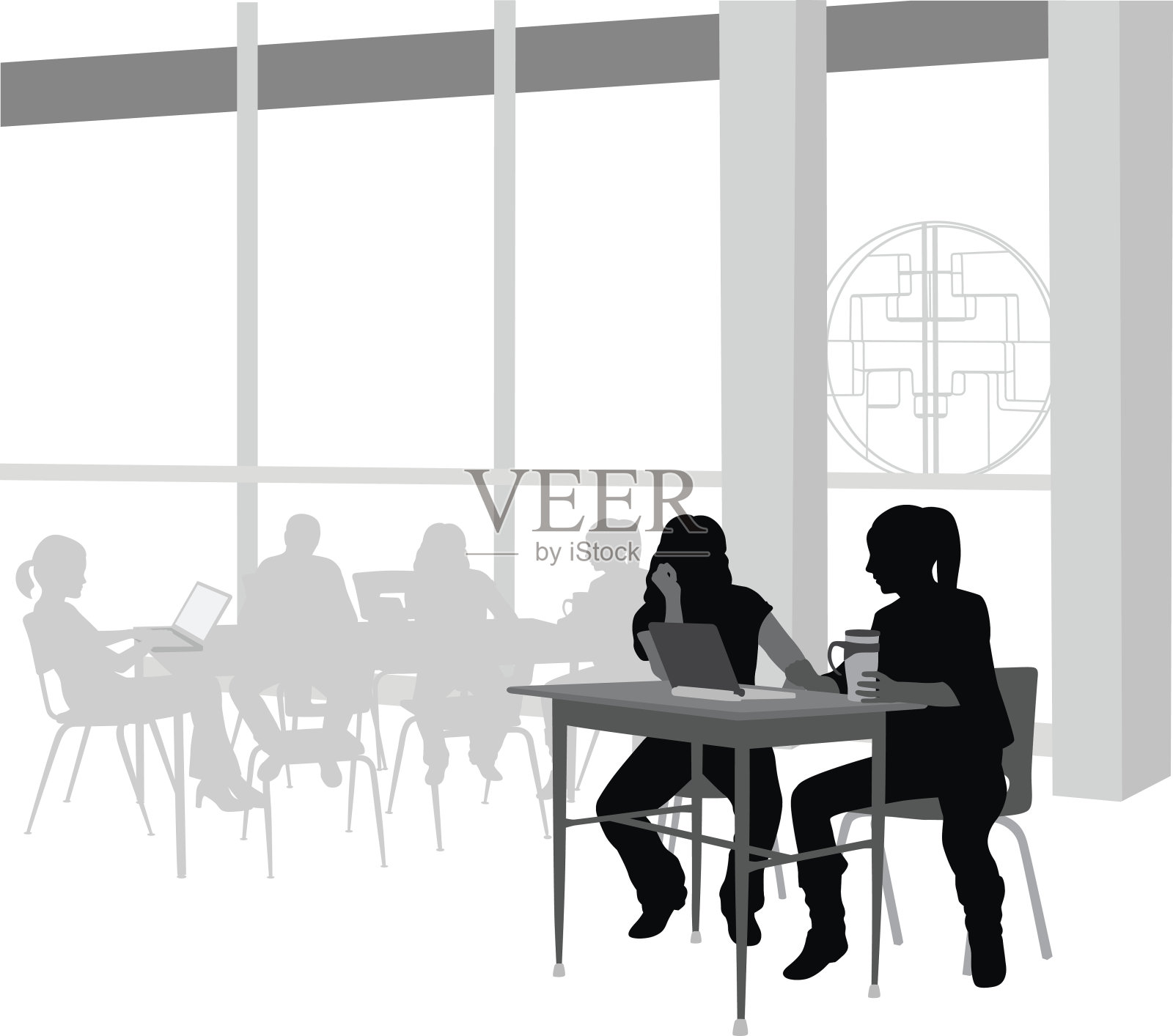 一起剪影学习的大学朋友插画图片素材