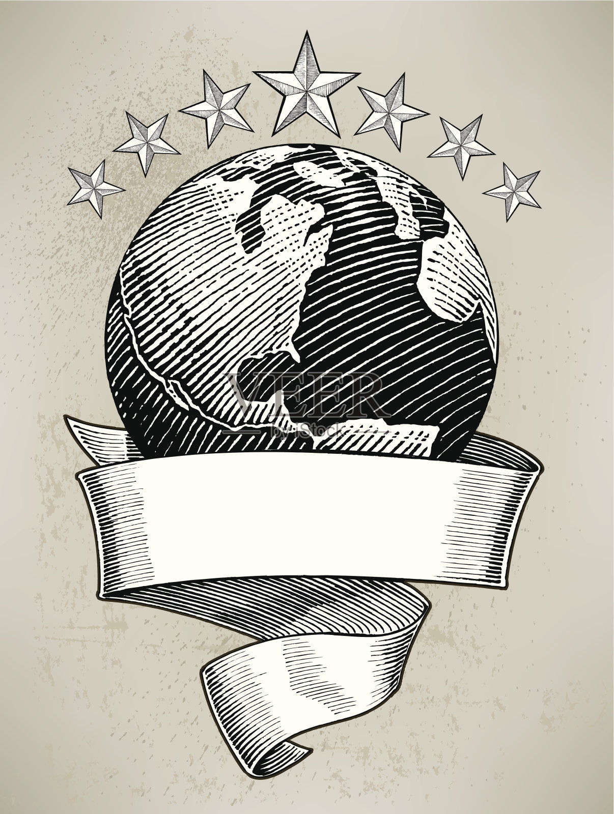 有旗帜和星星的地球仪插画图片素材