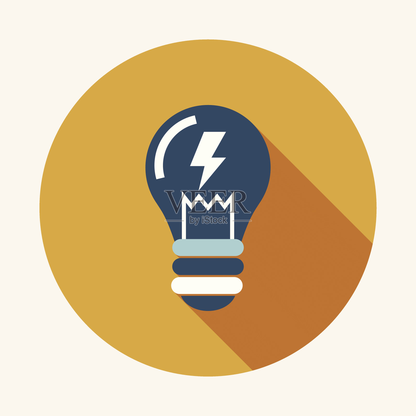 灯泡平面图标与长影子插画图片素材