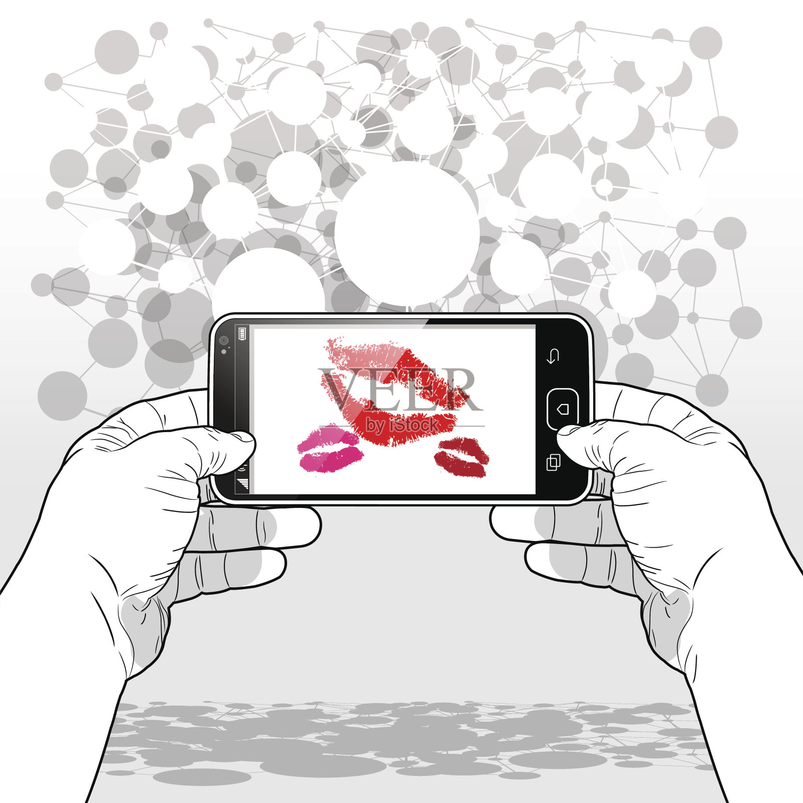 手机屏幕上的吻插画图片素材