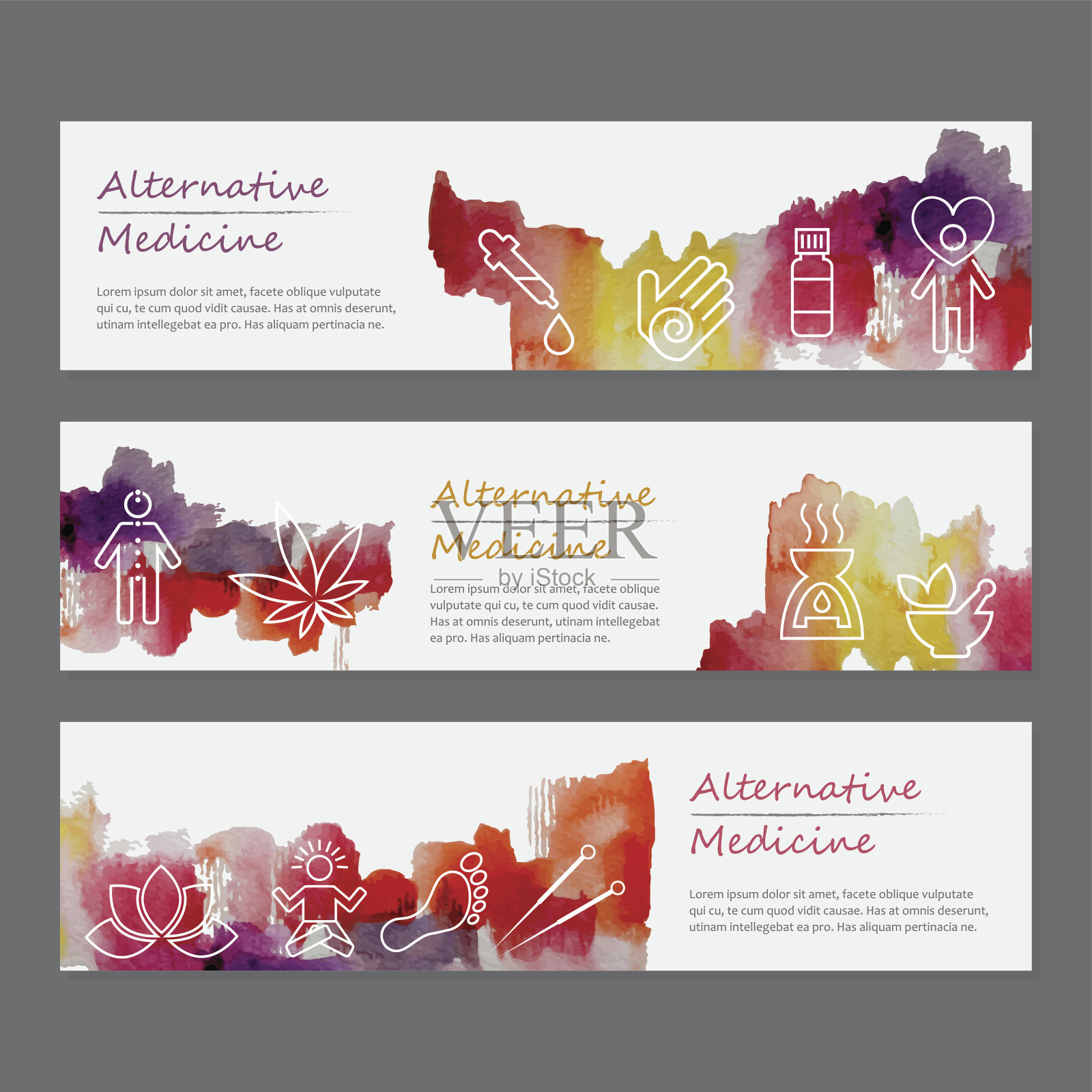 另类医药水彩横幅套装设计模板素材