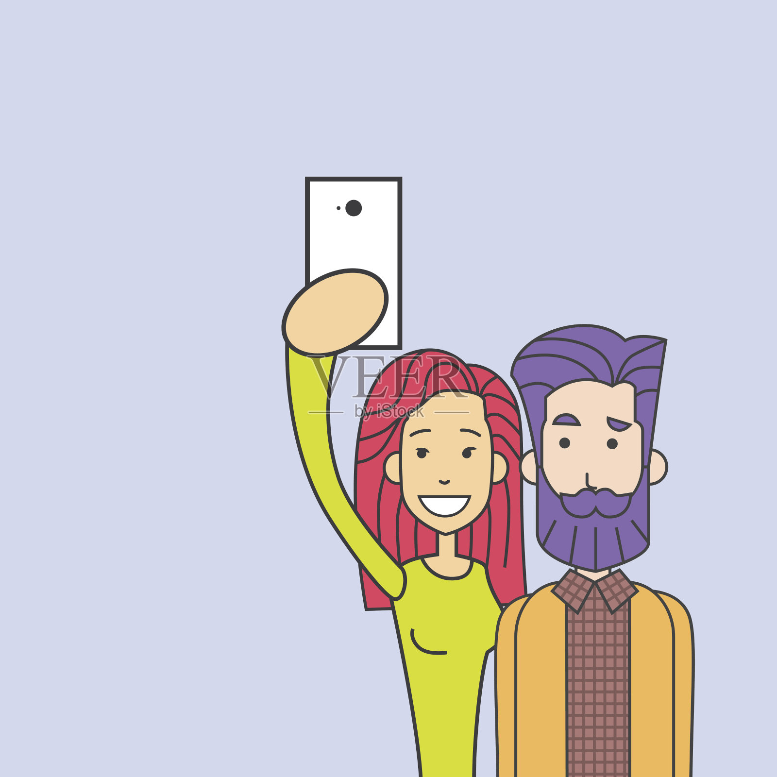 潮夫妇自拍照片彩色的男人女人保持聪明插画图片素材