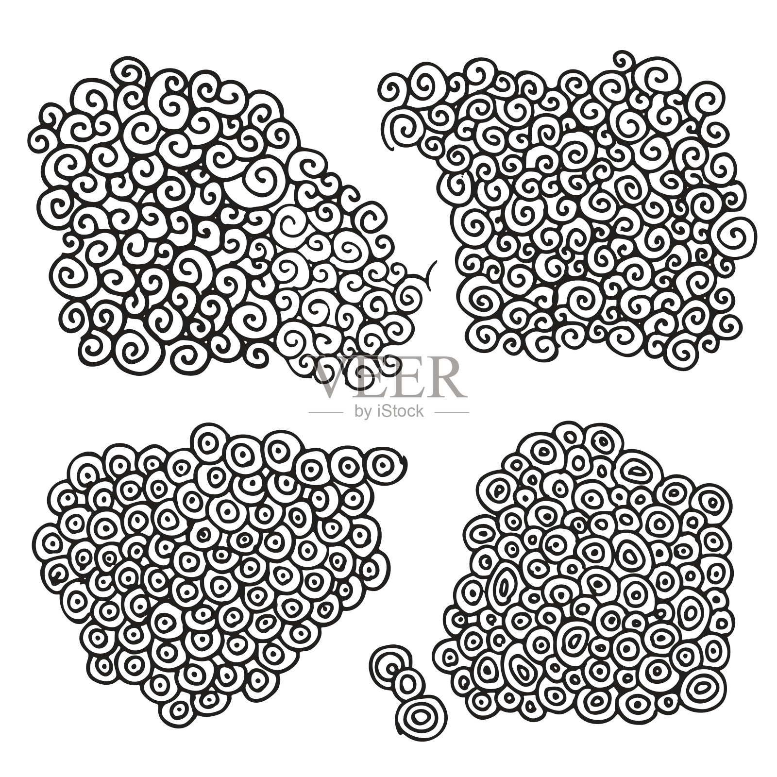 抽象卷曲和气泡设置在白色插画图片素材