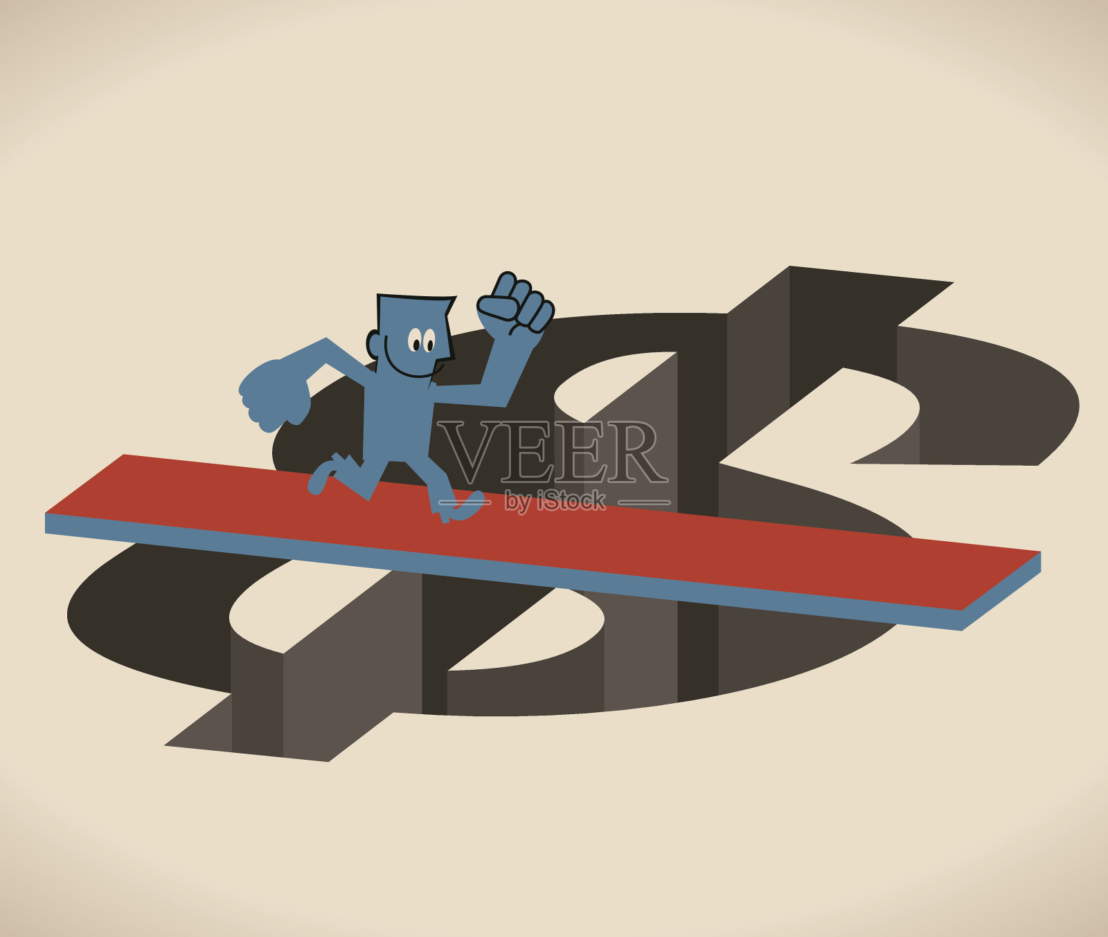 商人通过木板(桥)穿过美元洞(缺口)插画图片素材