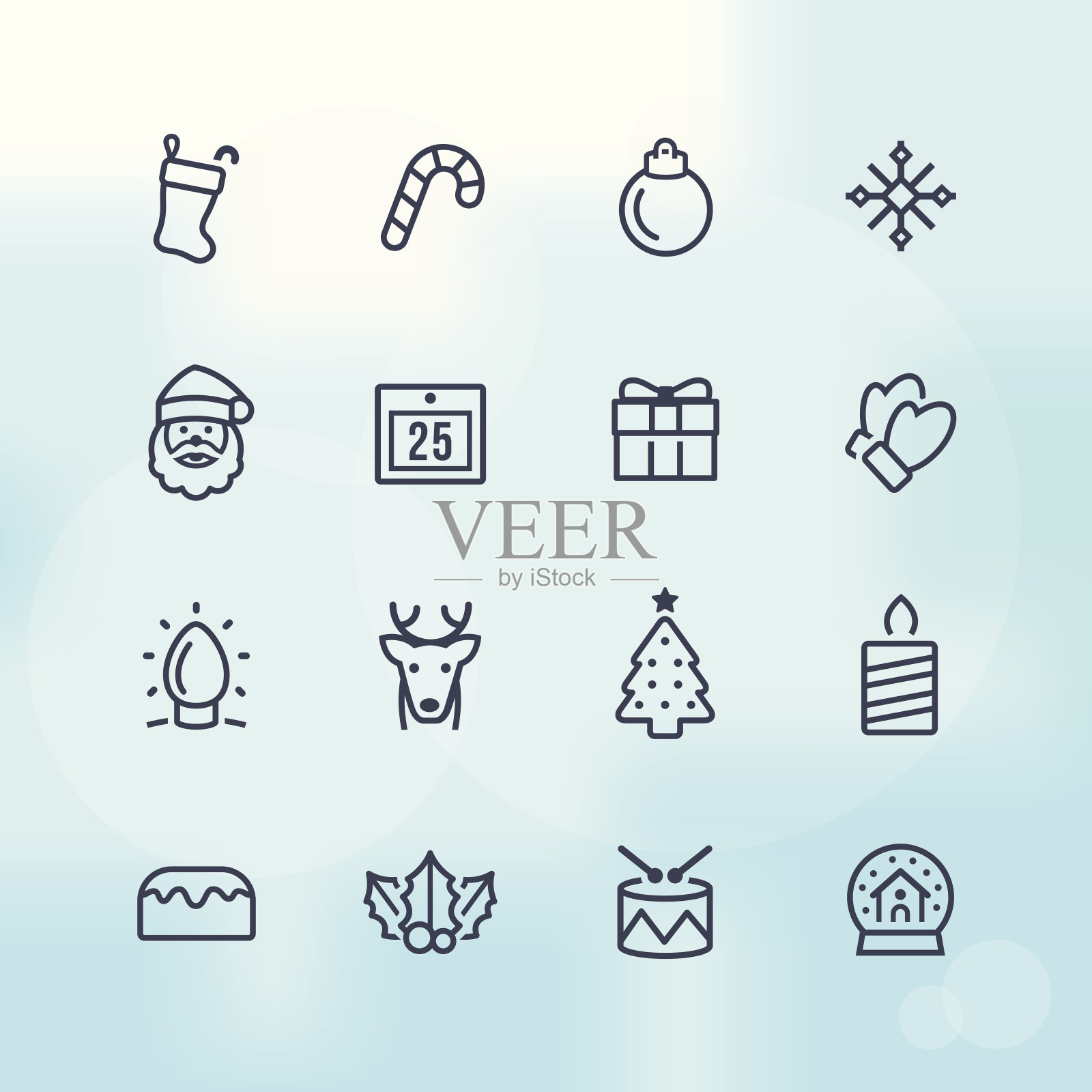 圣诞节图标-线风格图标素材